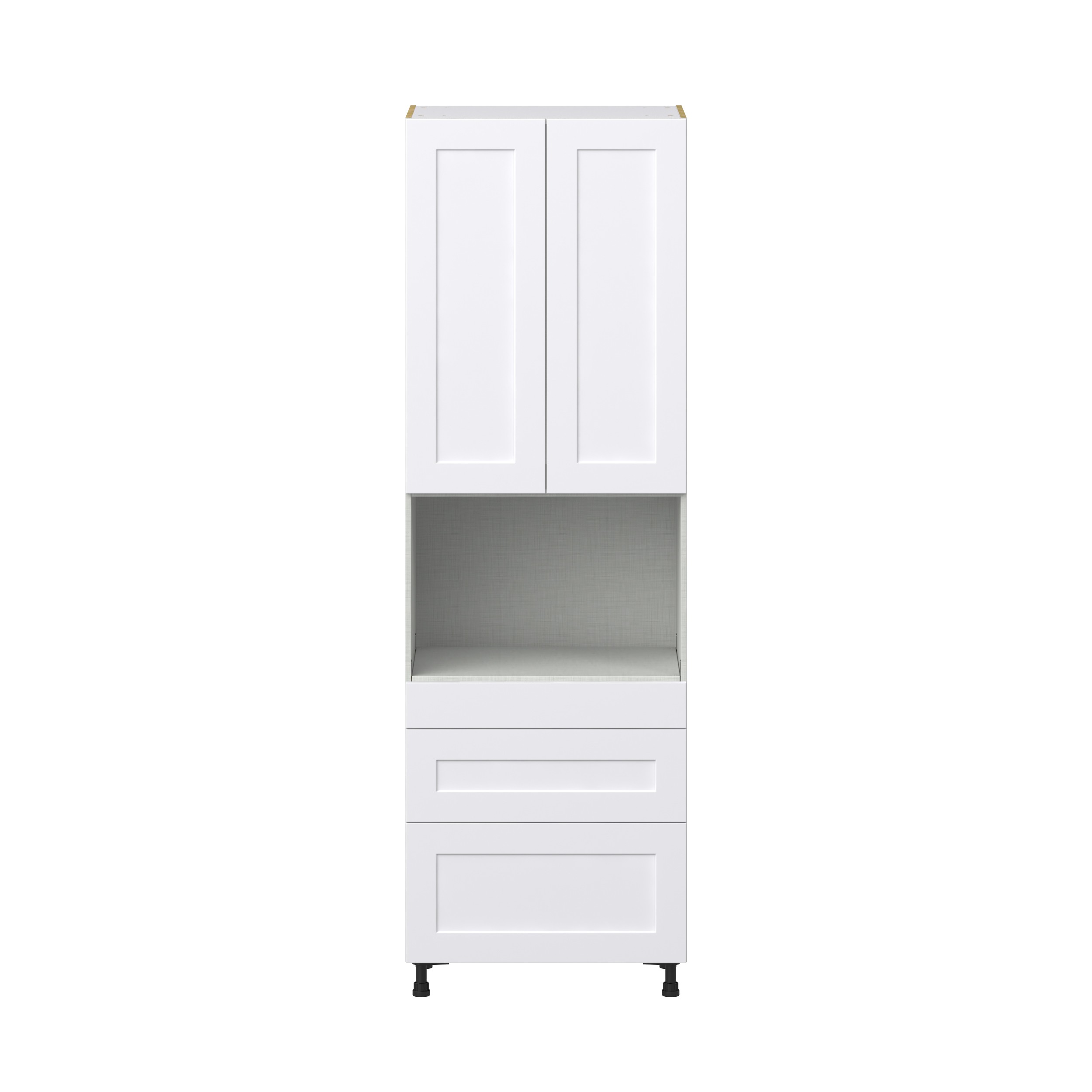 Jasmine Painted Warm White Shaker Assembled Pantry Microwave Cabinet with 3 Drawers (30 in. W x 94.5 in. H x 24 in. D)