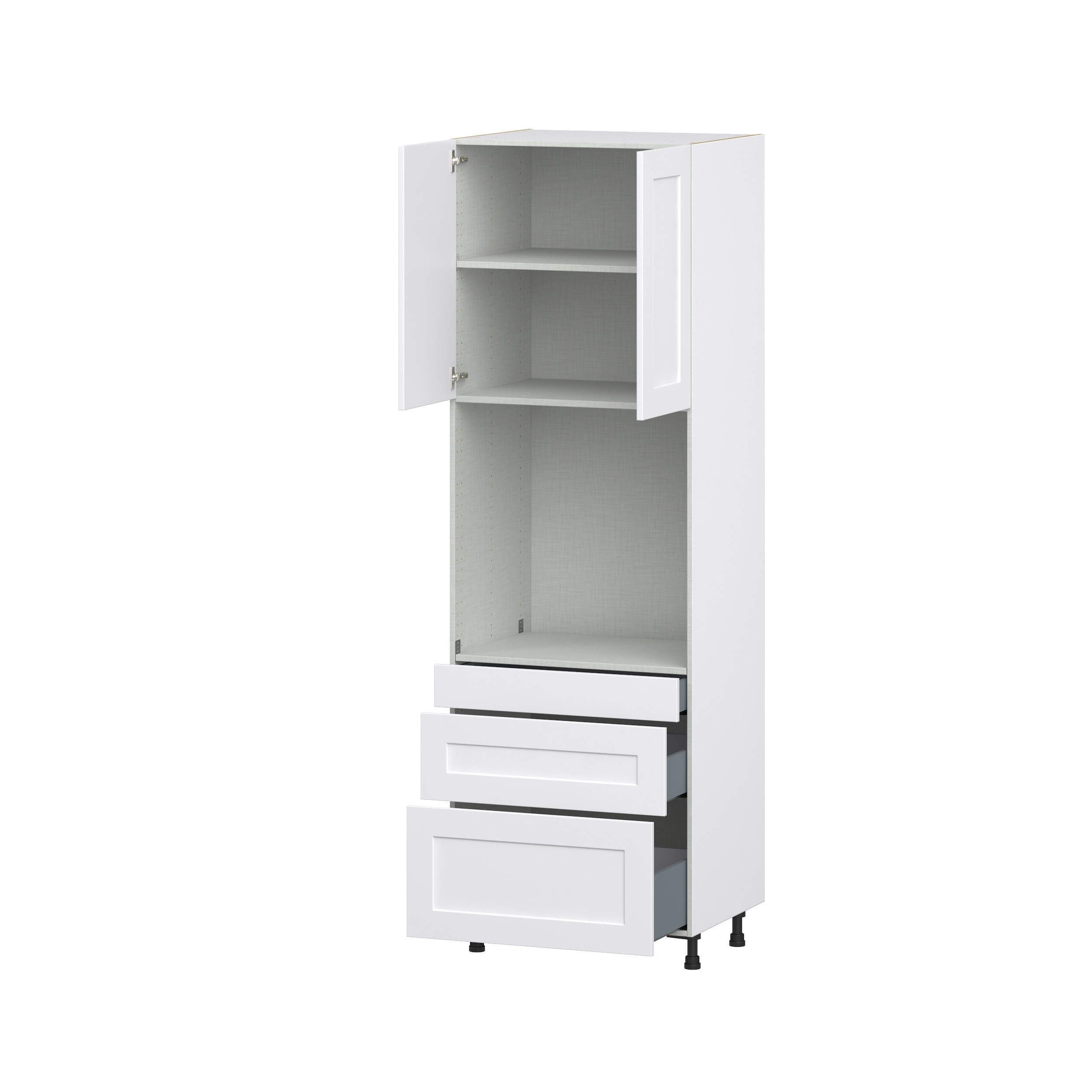 Jasmine Painted Warm White Shaker Assembled Single Oven Cabinet with Drawers (30 in. W x 94.5 in. H x 24 in. D)