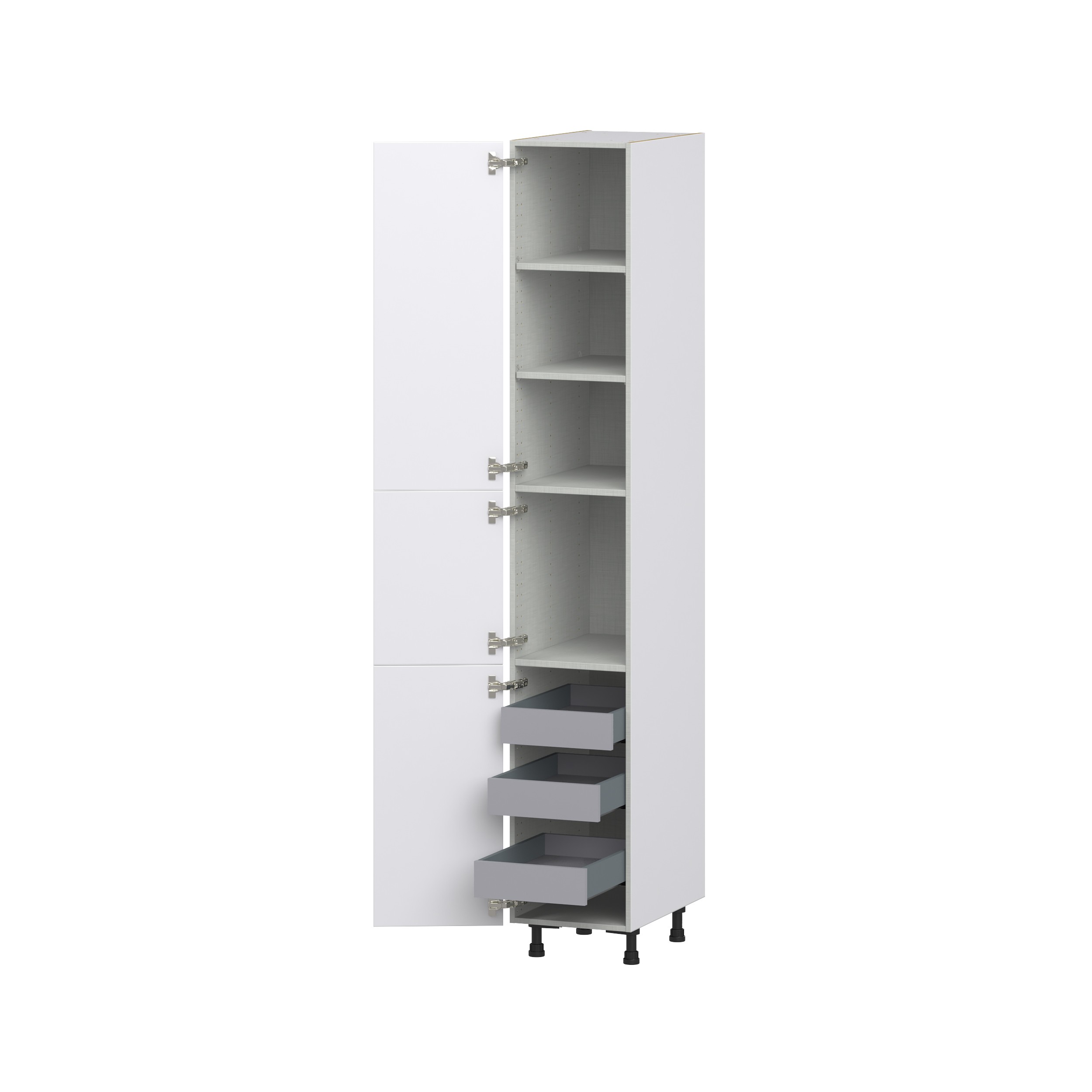 Jasmine Painted Warm White Shaker Assembled Pantry Cabinet with 2 Doors and 3 Inner Drawers (15 in. W X 94.5 in. H X 24 in. D)