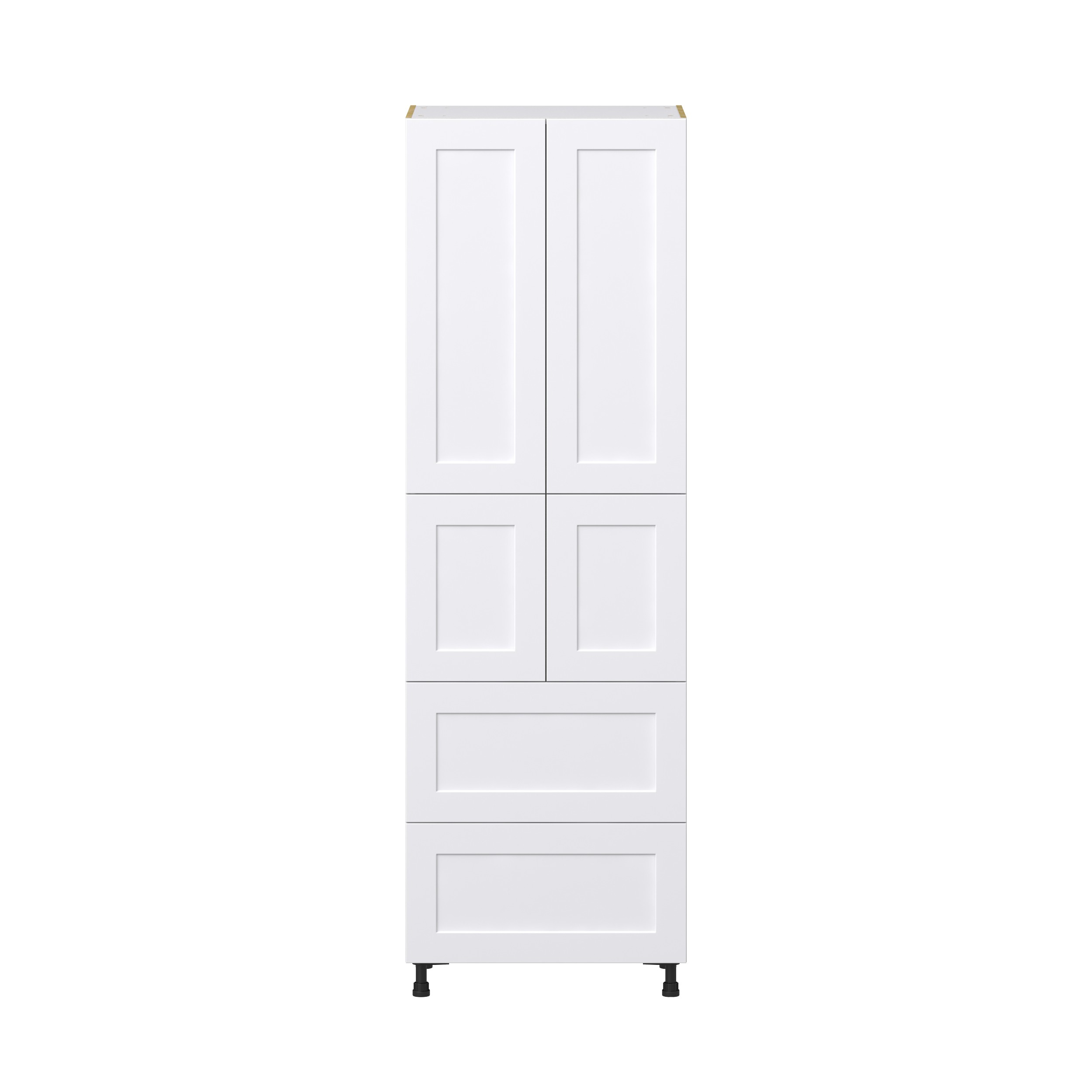 Jasmine Painted Warm White Shaker Assembled Pantry Cabinet 4 Doors with 2 Drawers and 2 Inner Drawers (30 in. W X 94.5 in. H X 24 in. D)