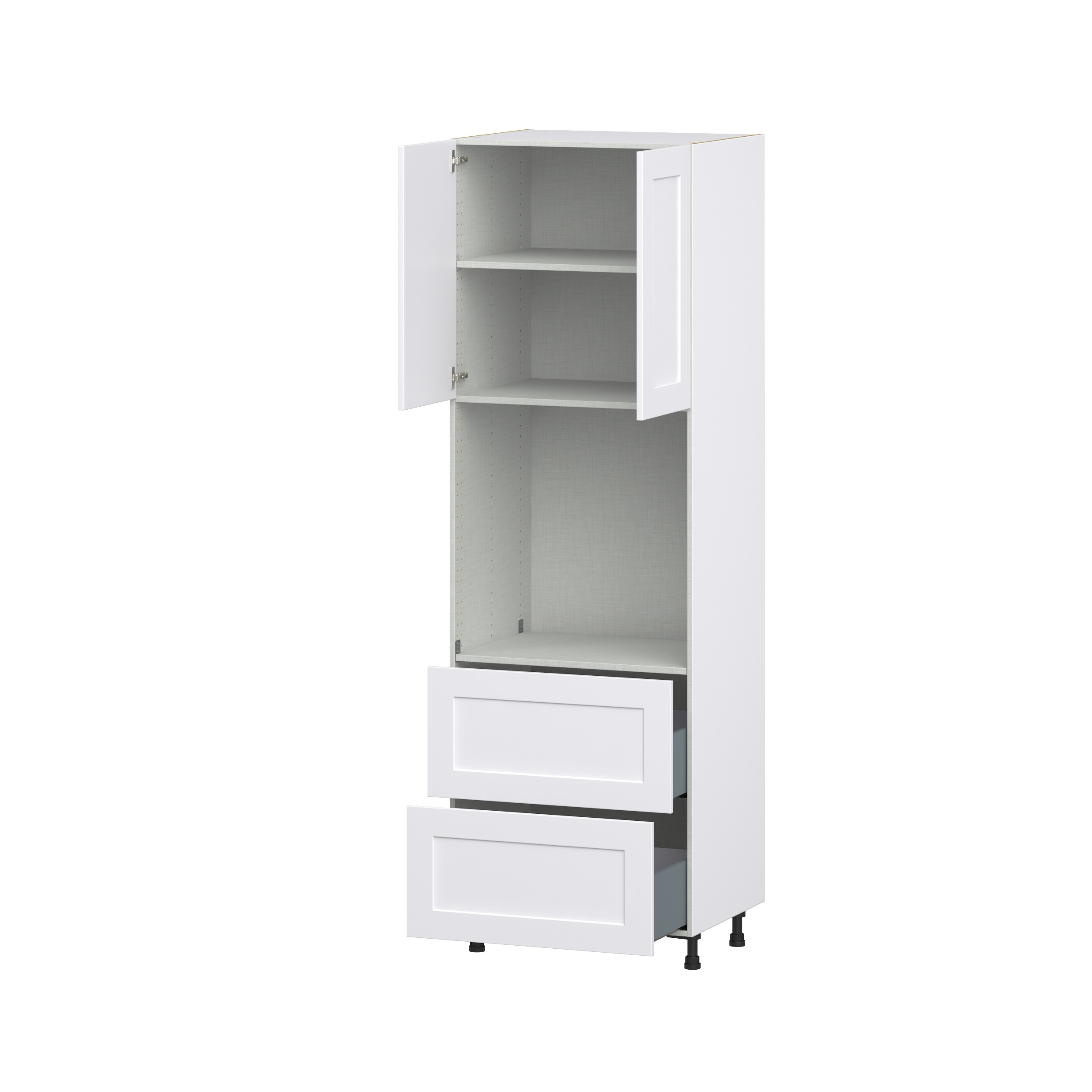 Jasmine Painted Warm White Shaker Assembled Pantry Single Oven Cabinet with 2 Drawer (30 in. W X 94.5 in. H X 24 in. D)