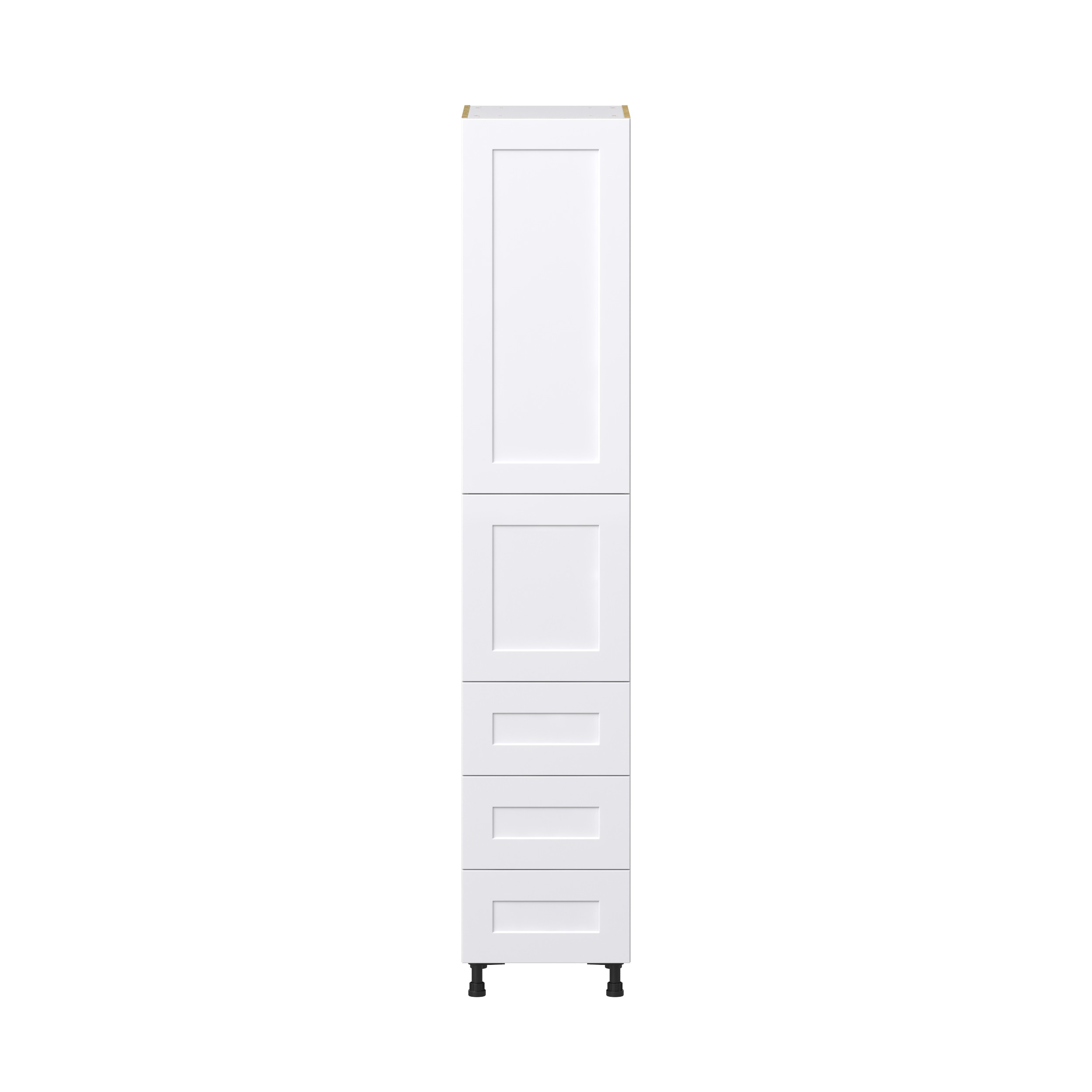 Jasmine Painted Warm White Shaker Assembled Pantry Cabinet 1 Doors with 3 Drawers and 2 Inner Drawers (18 in. W X 94.5 in. H X 24 in. D)