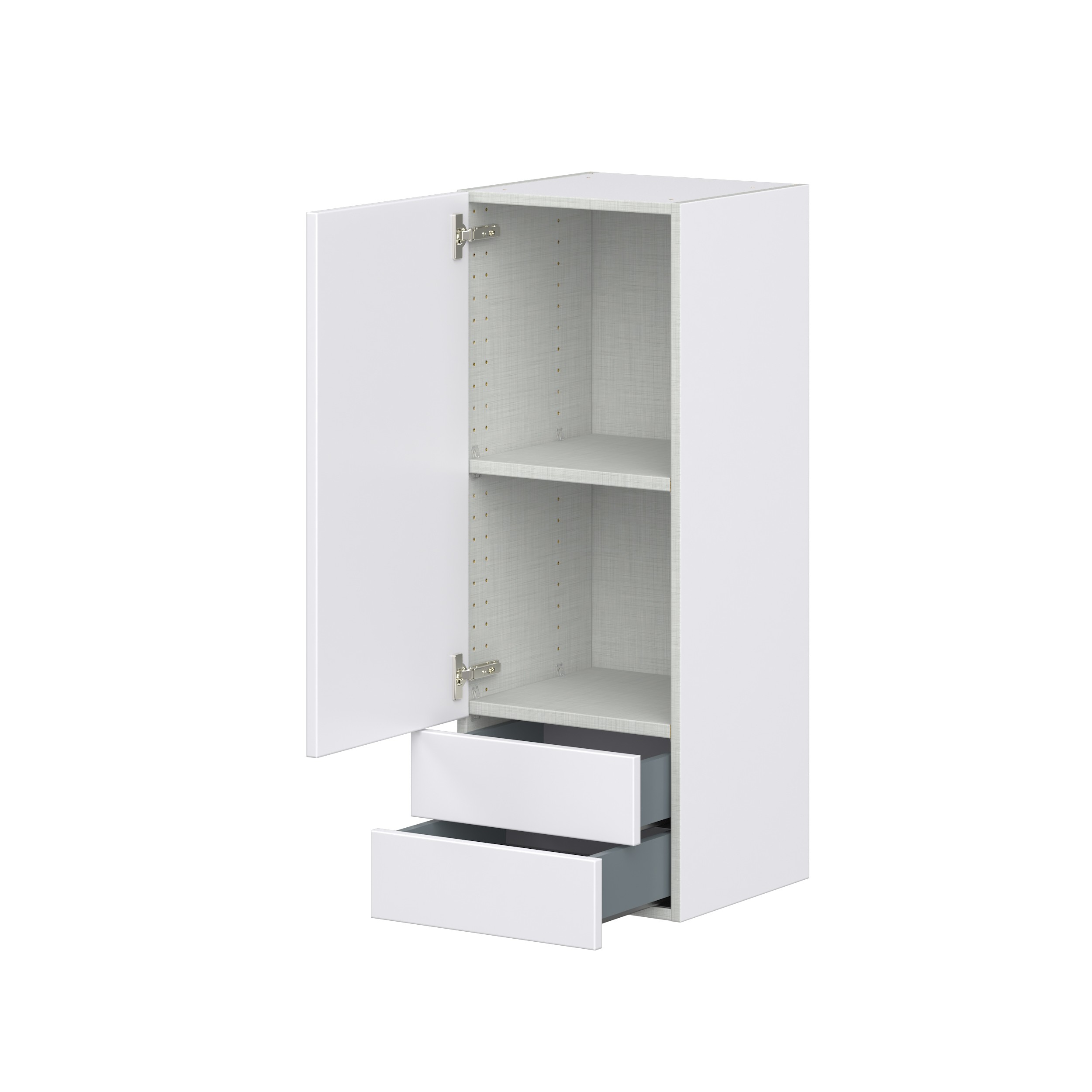 Jasmine Painted Warm White Shaker Assembled Wall Cabinet with a Door and Two 5 in. Drawers (15 in. W x 40 in. H x 14 in. D)