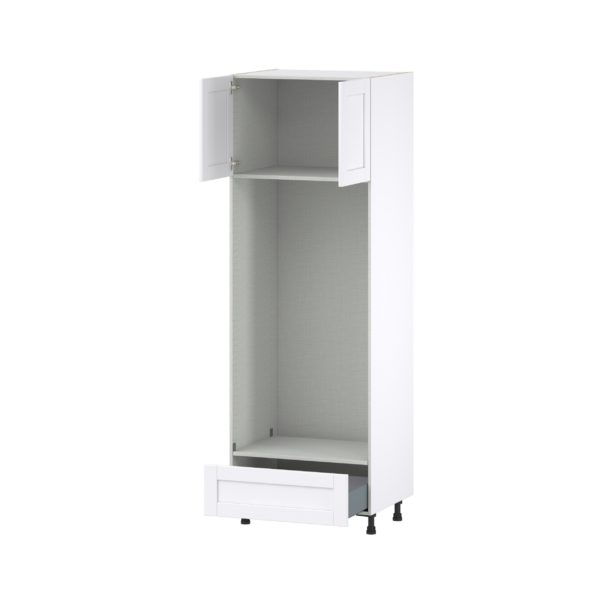 Lily Bright White  Slab Assembled Pantry Micro/Oven Cabinet with Drawer (30 in. W X 89.5 in. H X 24 in. D)