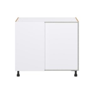 Lily Bright White  Slab Assembled Blind Base Corner  Cabinet with Right Pull Out (39 in. W x 34.5 in. H x 24 in. D)