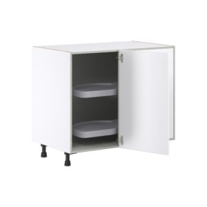 Lily Bright White  Slab Assembled Blind Base Corner  Cabinet with Right Pull Out (39 in. W x 34.5 in. H x 24 in. D)
