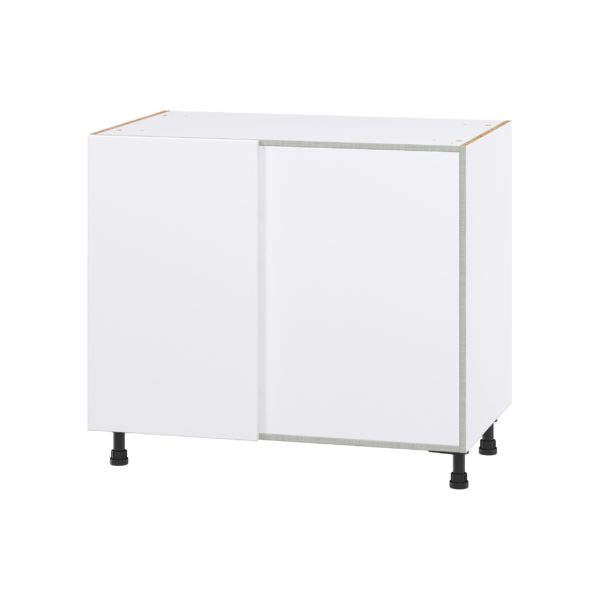 Lily Bright White  Slab Assembled Blind Base Corner  Cabinet with Right Pull Out (39 in. W x 34.5 in. H x 24 in. D)