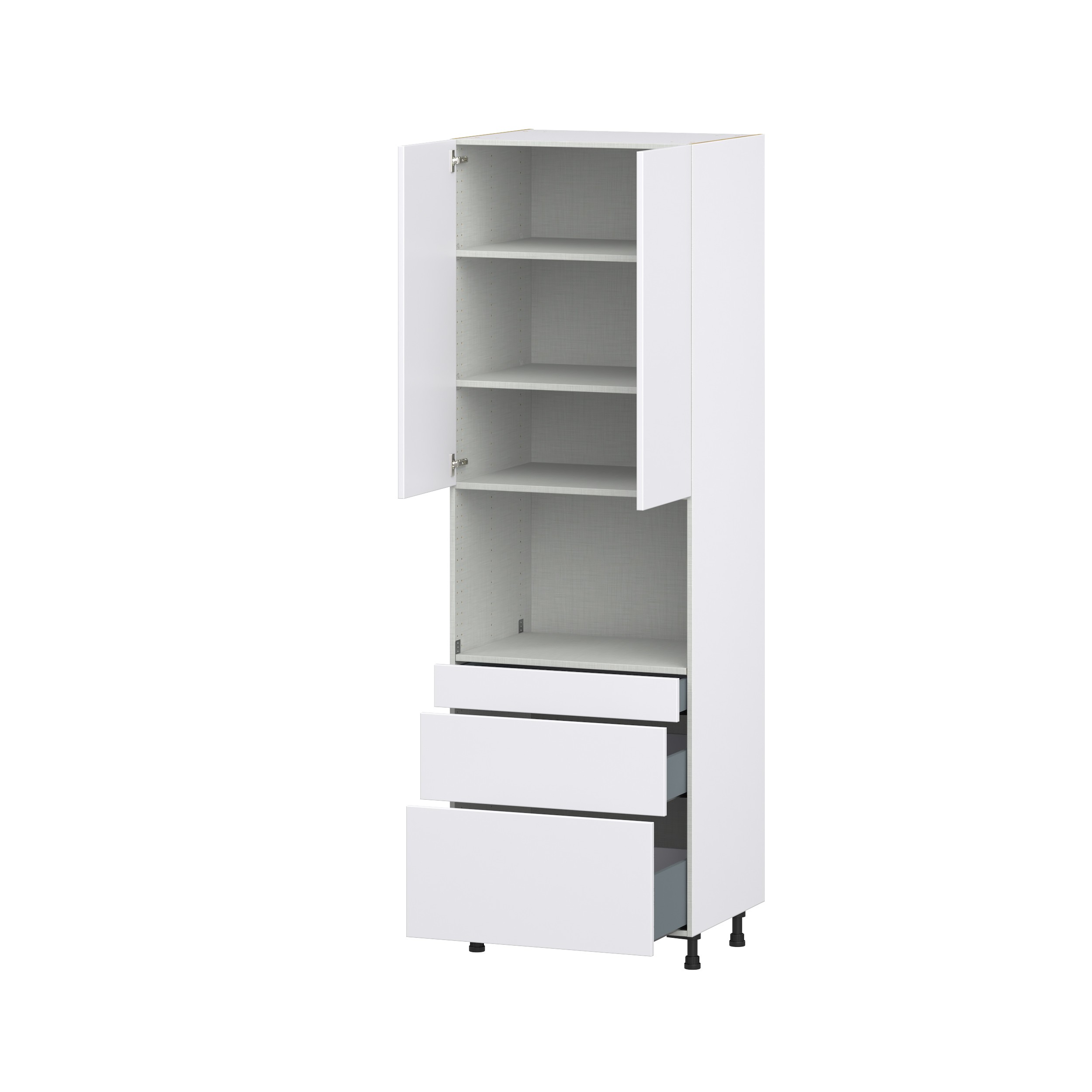 Lily Bright White Slab Assembled Pantry Microwave Cabinet with 3 Drawers (30 in. W x 94.5 in. H x 24 in. D)