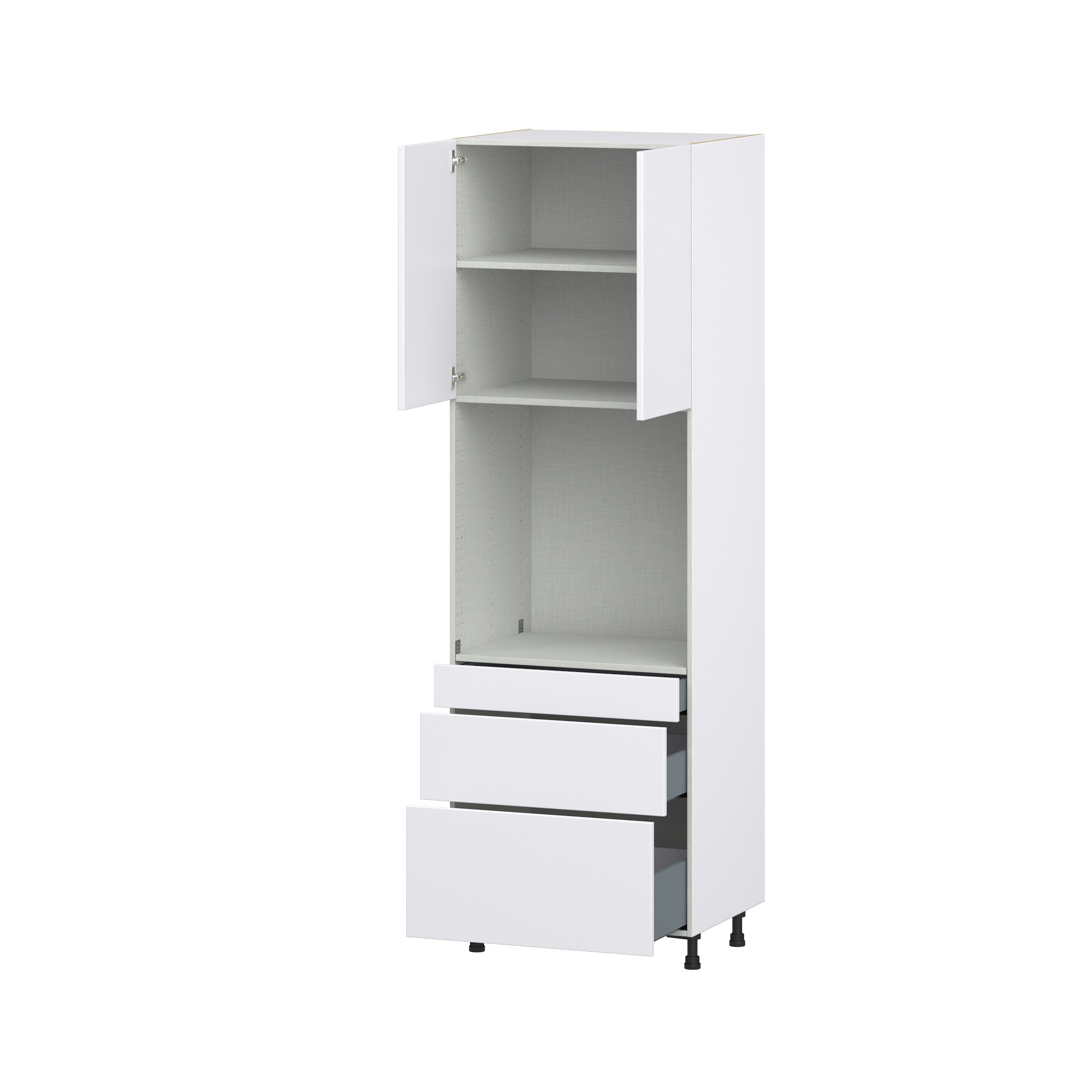 Lily Bright White Slab Assembled Single Oven Cabinet with Drawers (30 in. W x 94.5 in. H x 24 in. D)