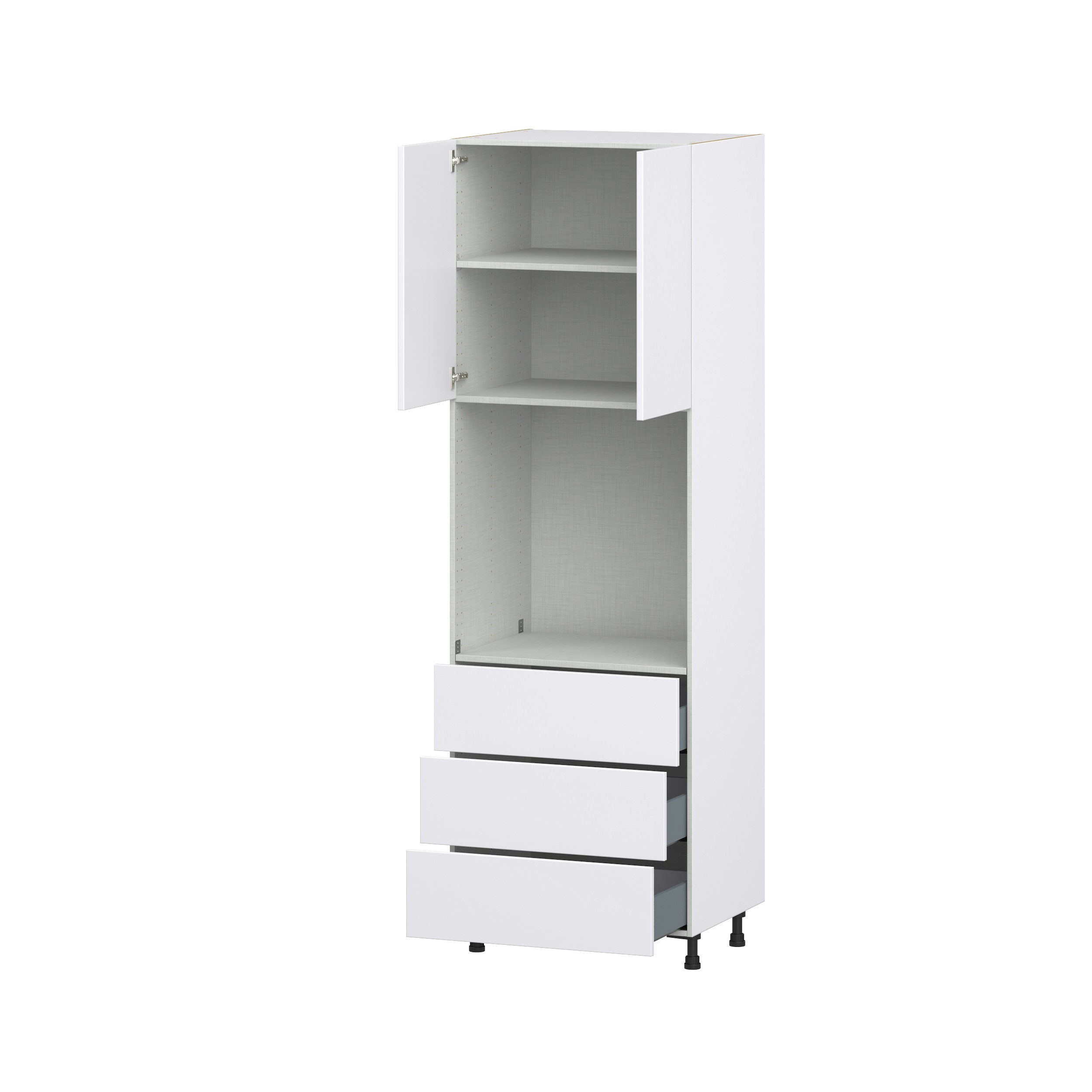 Lily Bright White Slab Assembled Pantry Single Oven Cabinet with 3 Even Drawers (30 in. W X 94.5 in. H X 24 in. D)