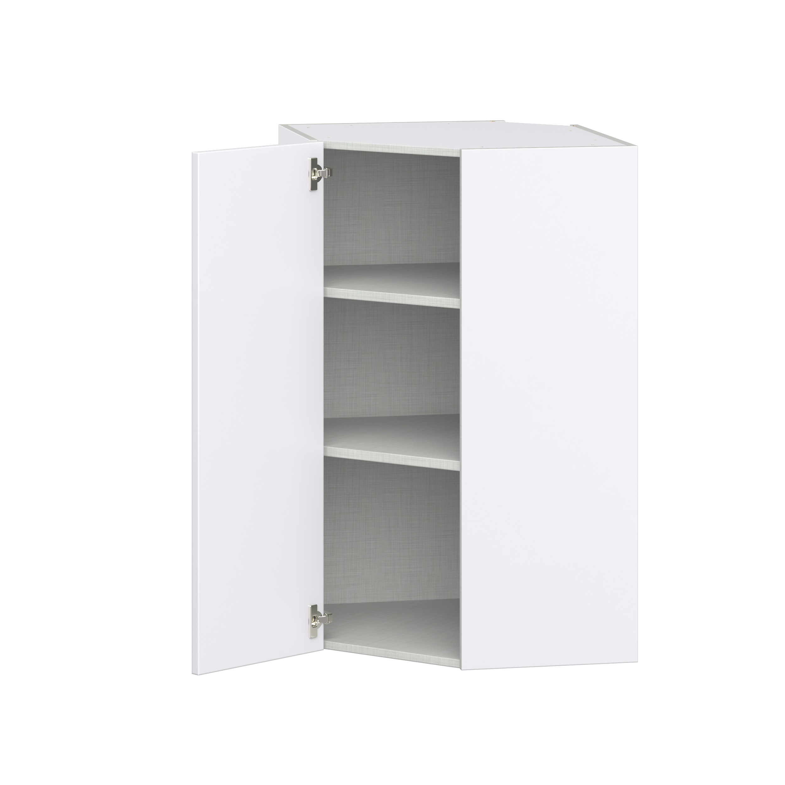 Lily Bright White Slab Assembled Wall Diagonal Corner Cabinet with a Door (24 in. W x 40 in. H x 24 in. D)