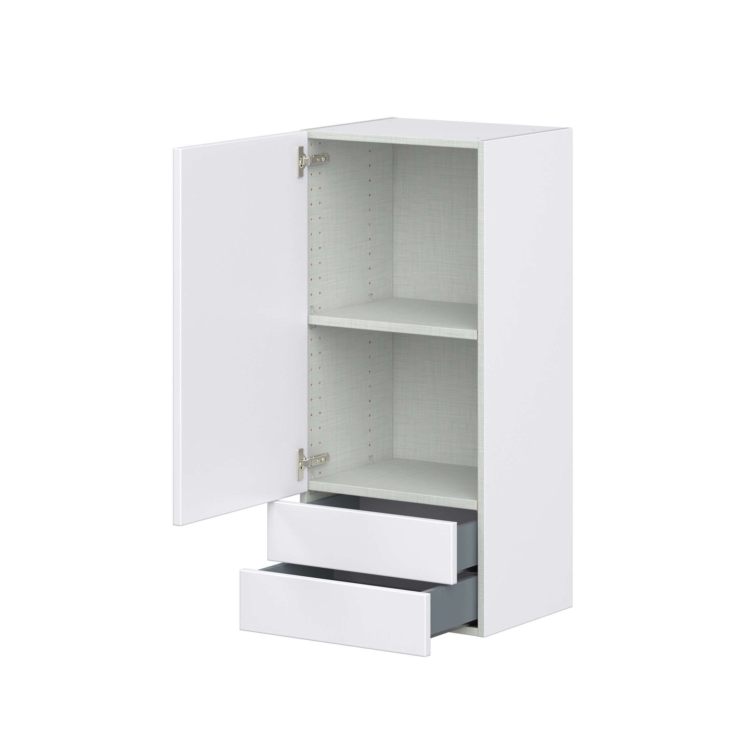 Lily Bright White Slab Assembled Wall Cabinet with a Door and Two 5 in. Drawers (18 in. W x 40 in. H x 14 in. D)