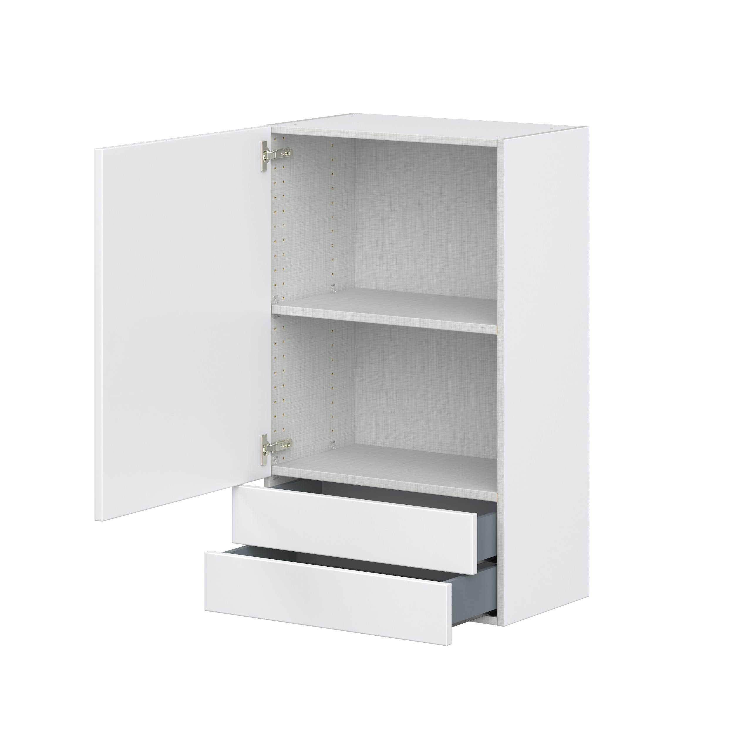 Lily Bright White Slab Assembled Wall Cabinet with a Door and Two 5 in. Drawers (24 in. W x 40 in. H x 14 in. D)