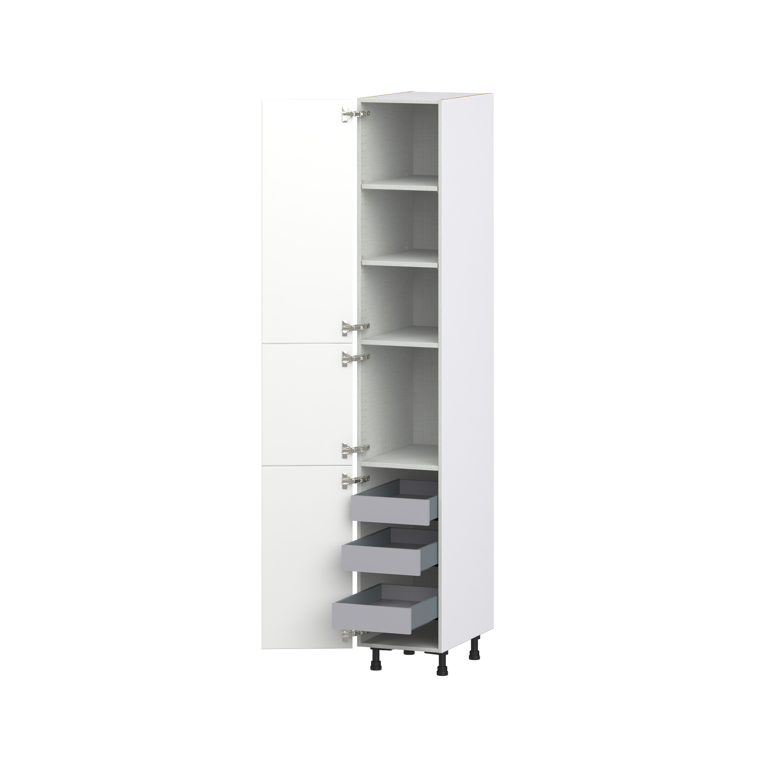 Magnolia Painted Bright White Recessed Assembled Pantry Cabinet with 2 Doors and 3 Inner Drawers (15 in. W X 94.5 in. H X 24 in. D)