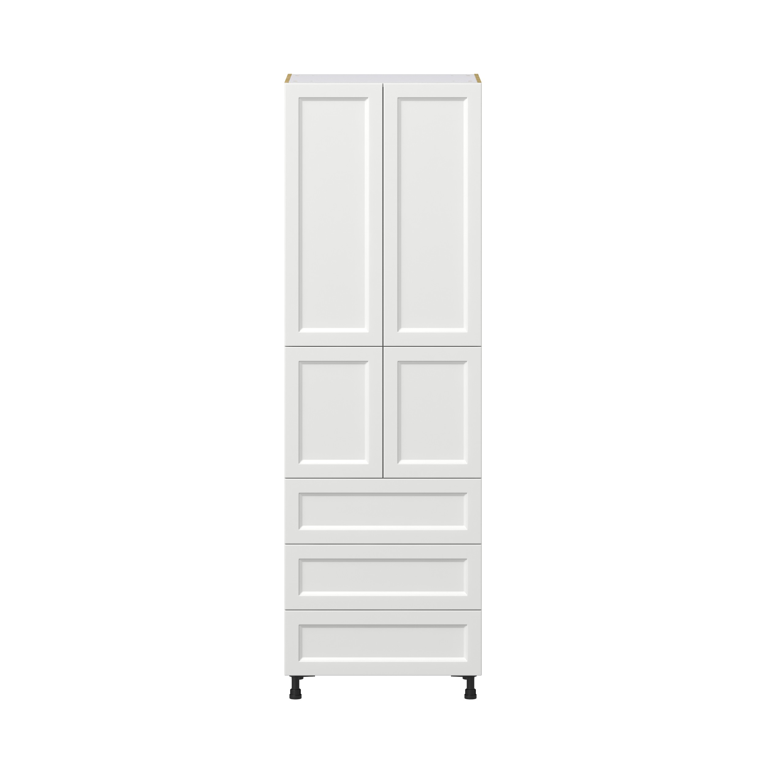 Magnolia Painted Bright White Recessed Assembled Pantry Cabinet 4 Doors with 3 Drawers and 2 Inner Drawers (30 in. W X 94.5 in. H X 24 in. D)