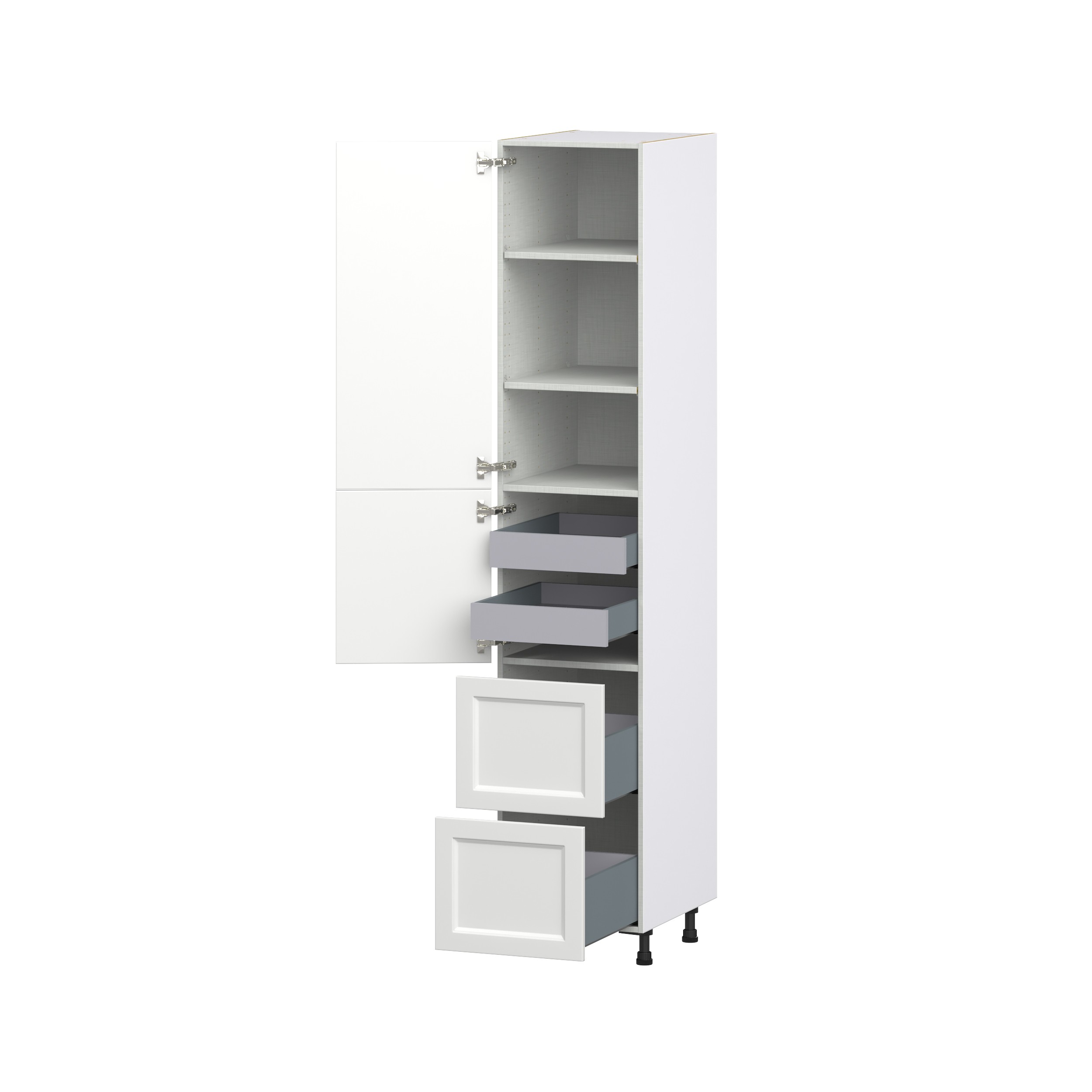 Magnolia Painted Bright White Recessed Assembled Pantry Cabinet 1 Doors with 2 Drawers and 2 Inner Drawers (18 in. W X 94.5 in. H X 24 in. D)