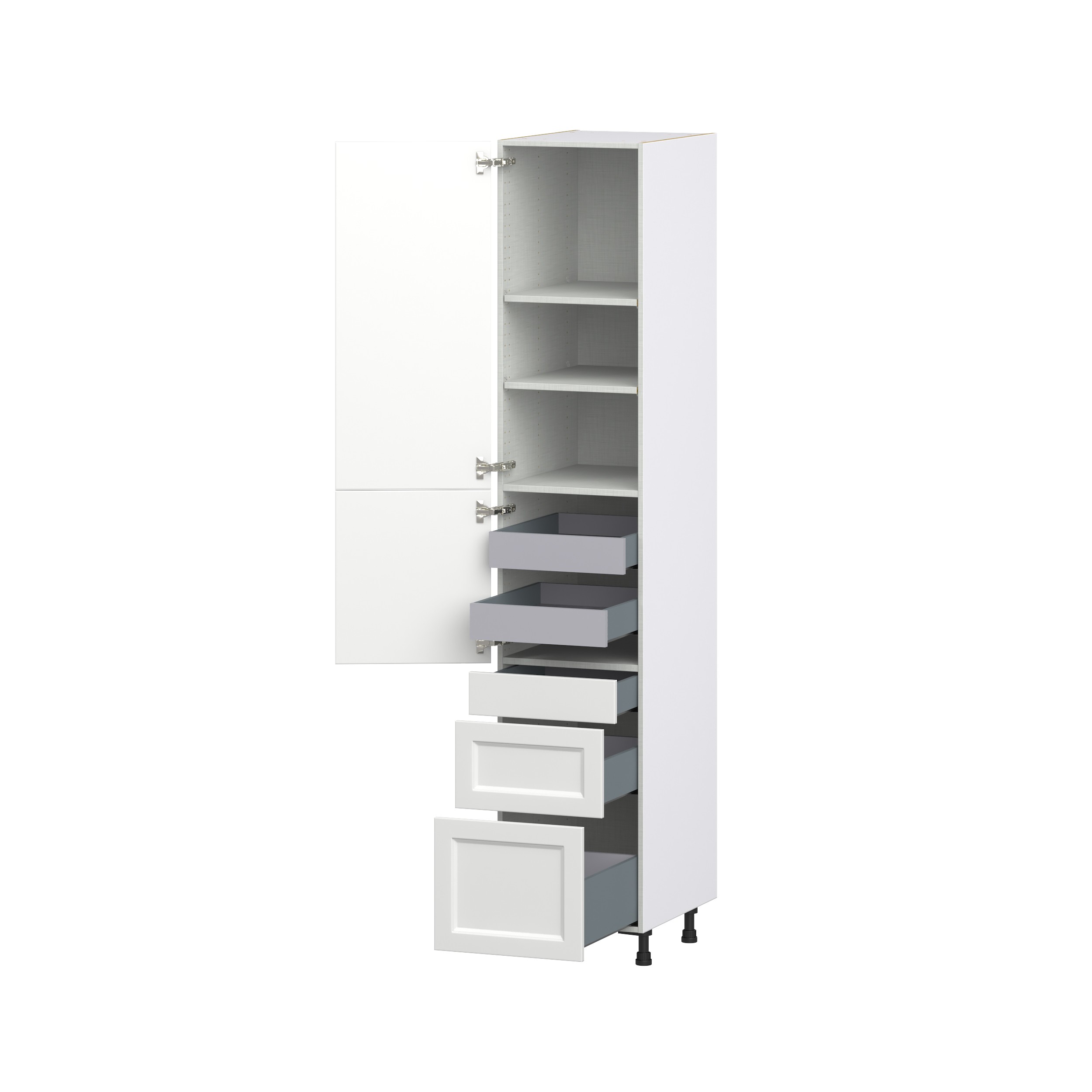 Magnolia Painted Bright White Recessed Assembled Pantry Cabinet with 3 Drawers and 2 Inner Drawers (18 in. W X 94.5 in. H X 24 in. D)