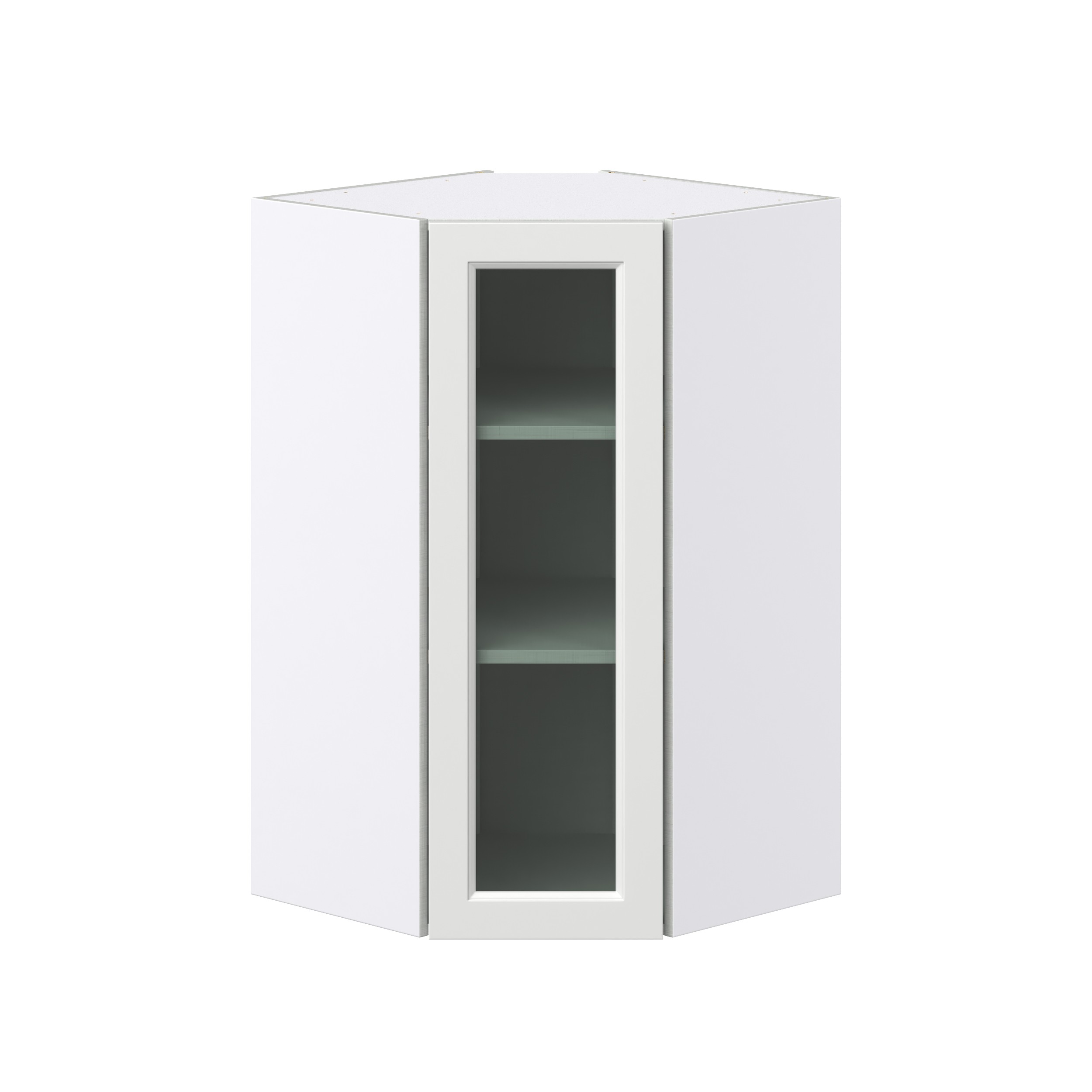 Magnolia Painted Bright White Recessed Assembled Corner Wall Cabinet with a Glass Door (24 in. W x 40 in. H x 24 in. D)