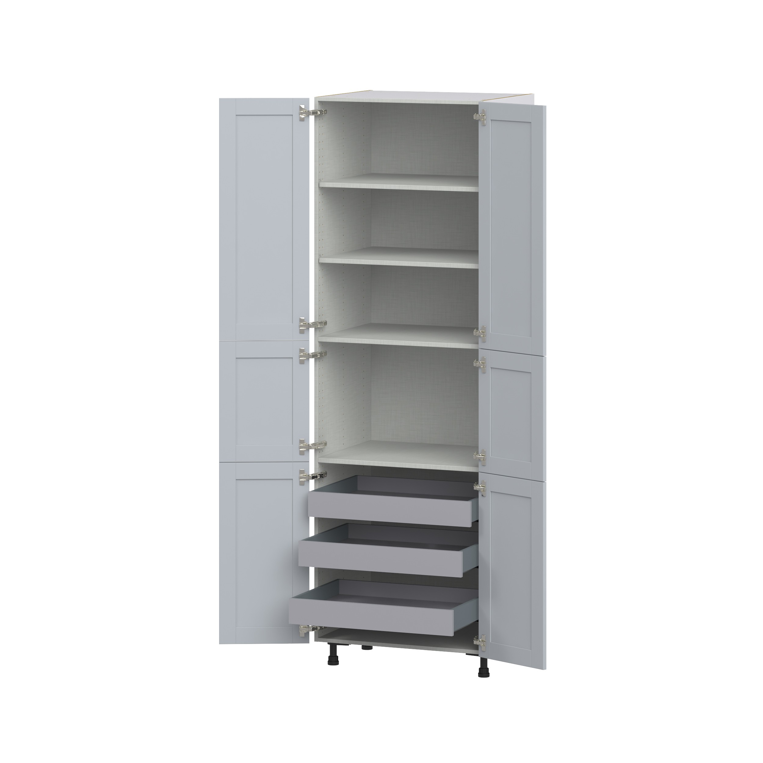 Sea Holly Light Gray Shaker Assembled Pantry Cabinet with 6 Doors and 3 Inner Drawers (30 in. W X 94.5 in. H X 24 in. D)