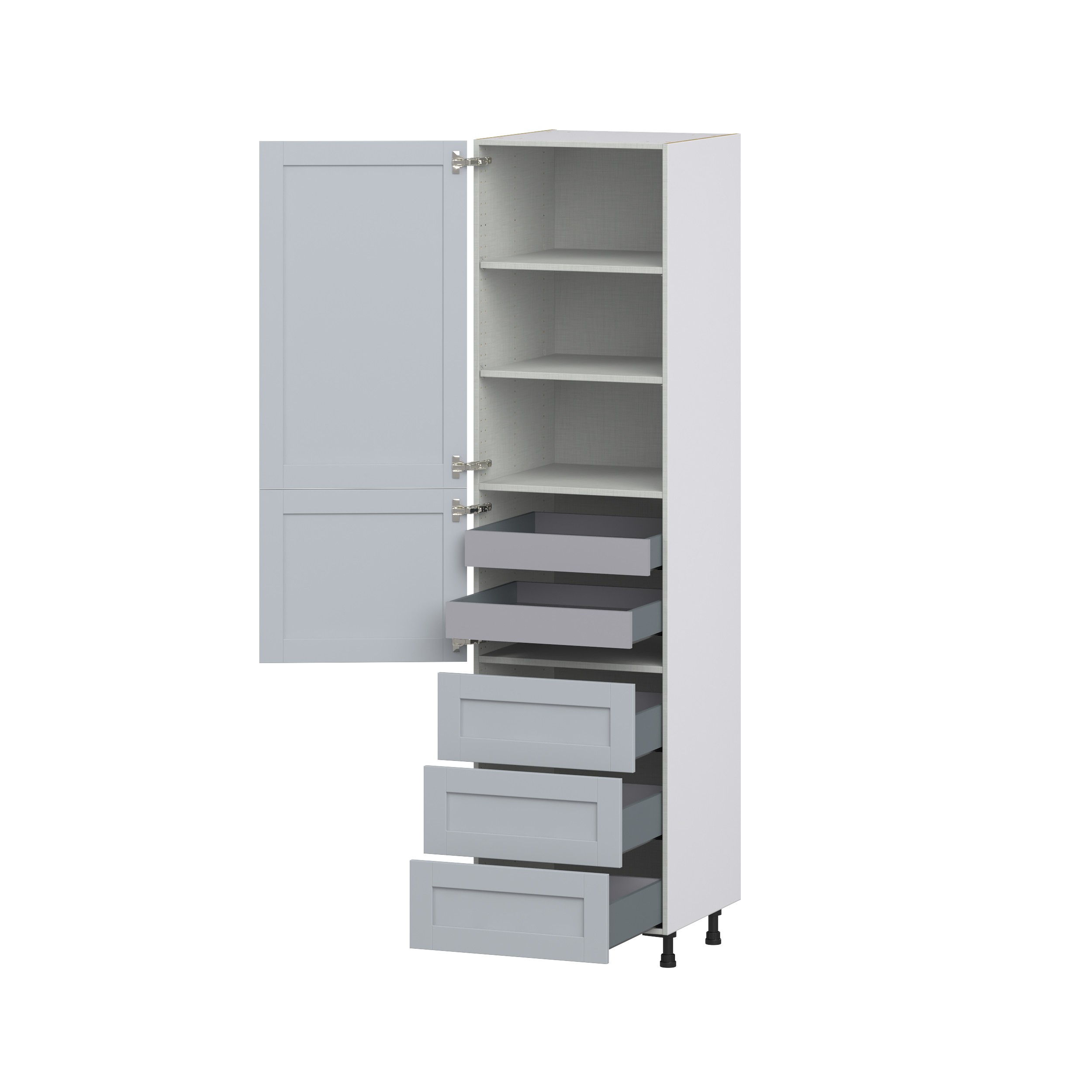 Sea Holly Light Gray Shaker Assembled Pantry Cabinet 1 Doors with 3 Drawers and 2 Inner Drawers (24 in. W X 94.5 in. H X 24 in. D)