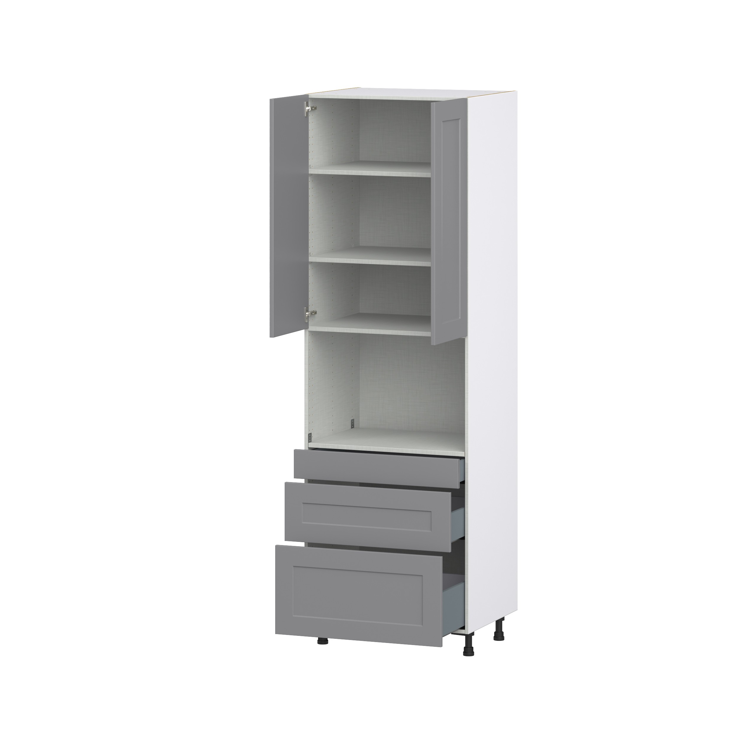 Willow Painted Slate Gray Shaker Assembled Pantry Microwave Cabinet with 3 Drawers (30 in. W x 94.5 in. H x 24 in. D)