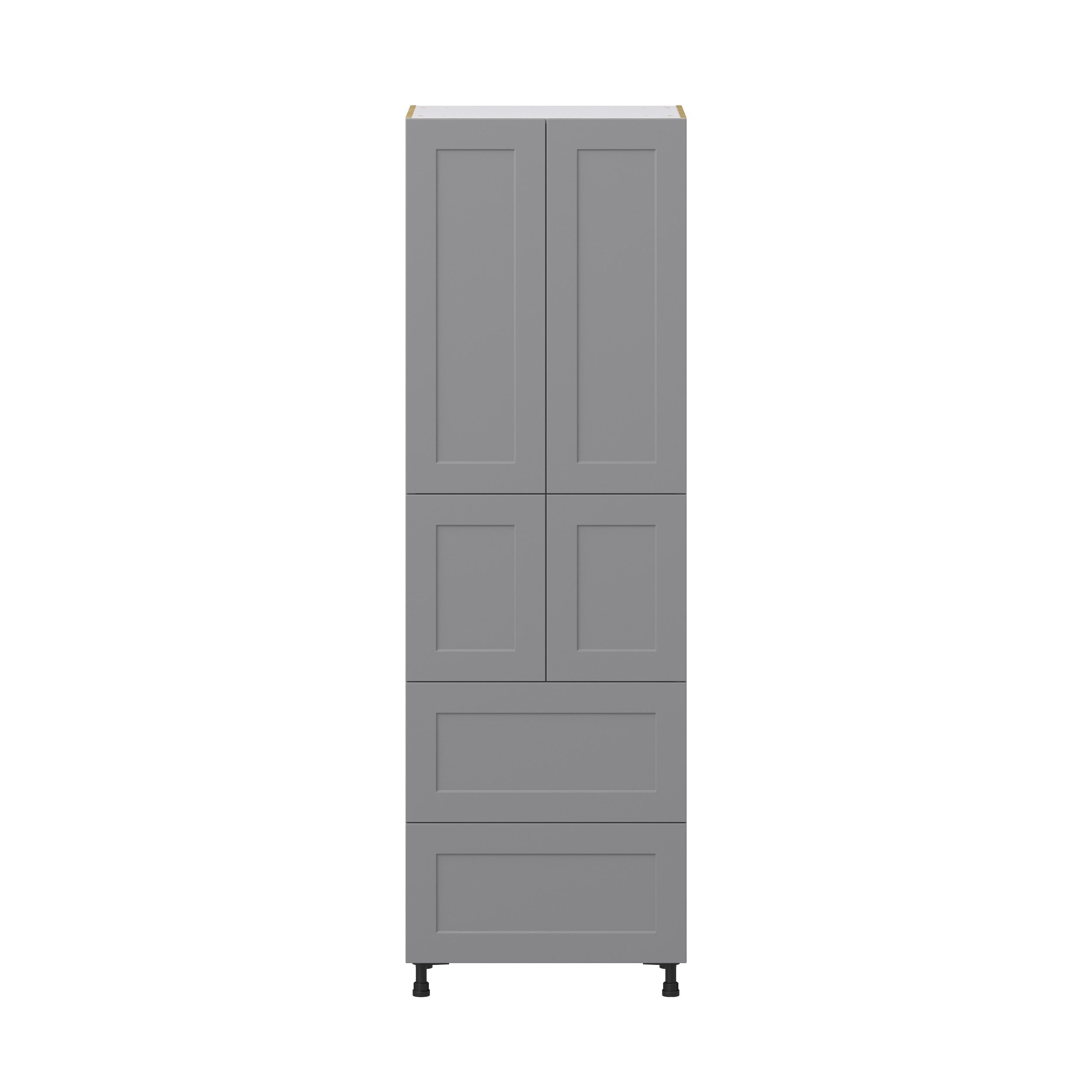 Willow Painted Slate Gray Shaker Assembled Pantry Cabinet 4 Doors with 2 Drawers and 2 Inner Drawers (30 in. W X 94.5 in. H X 24 in. D)