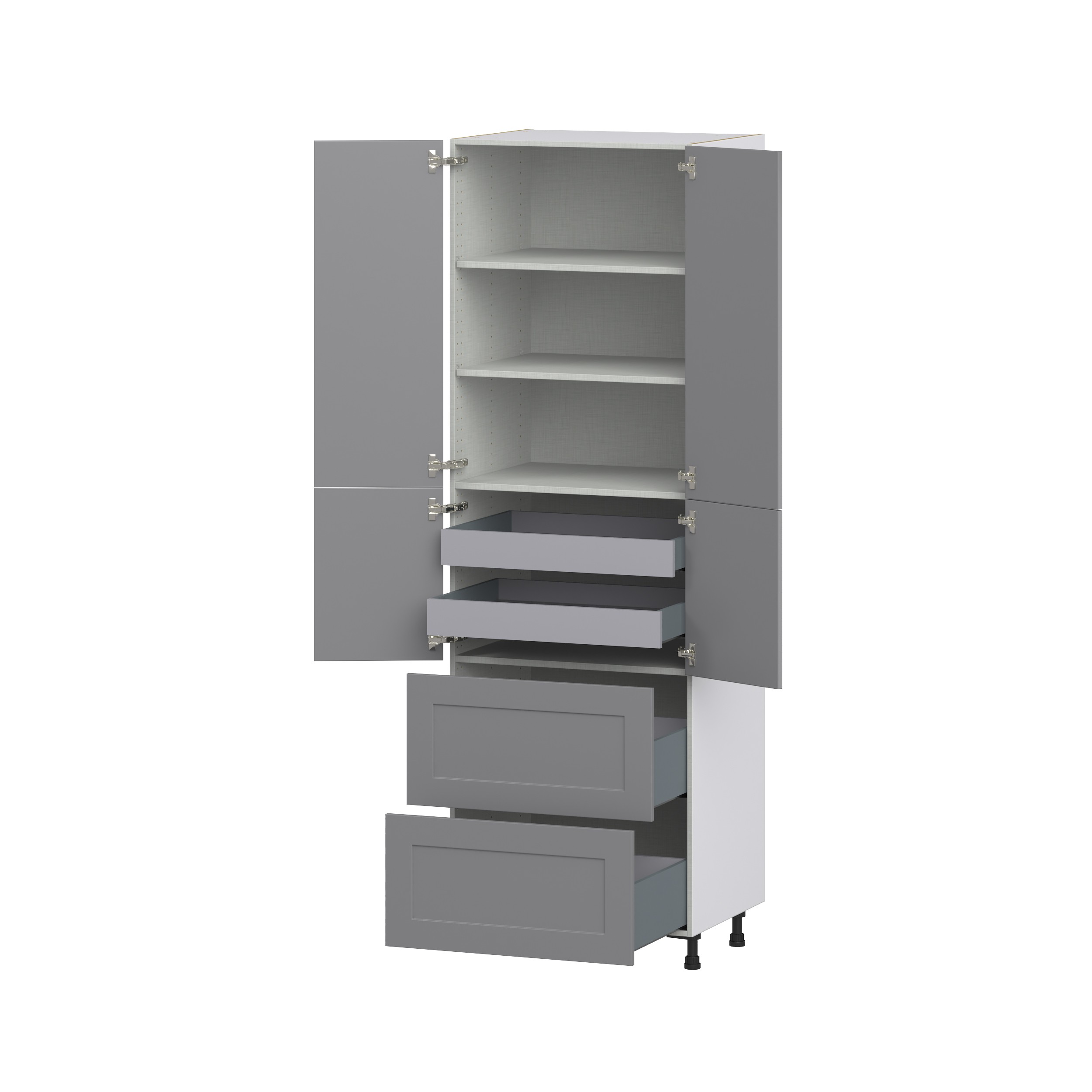 Willow Painted Slate Gray Shaker Assembled Pantry Cabinet 4 Doors with 2 Drawers and 2 Inner Drawers (30 in. W X 94.5 in. H X 24 in. D)
