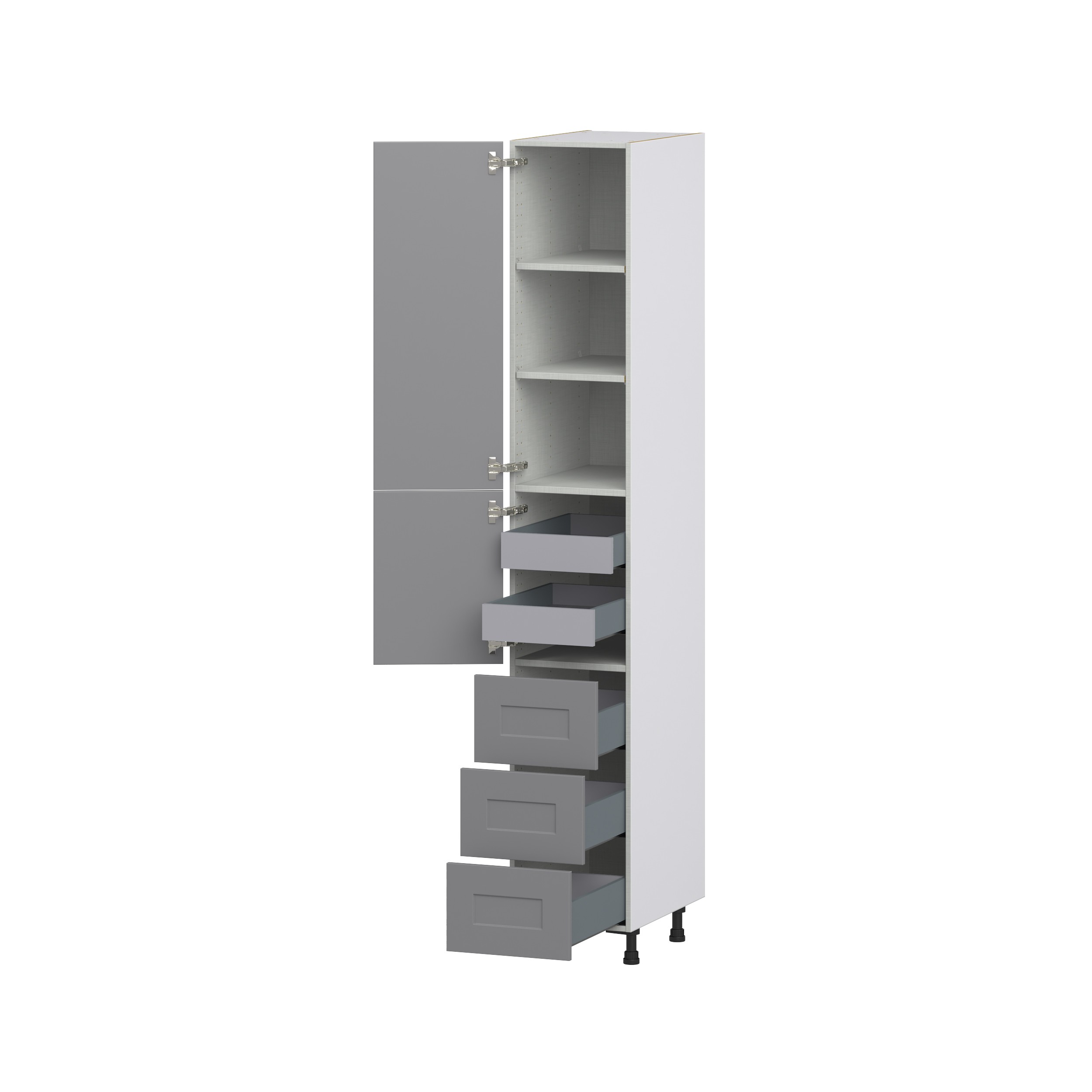 Willow Painted Slate Gray Shaker Assembled Pantry Cabinet 2 Doors with 3 Drawers and 2 Inner Drawers (15 in. W X 94.5 in. H X 24 in. D)