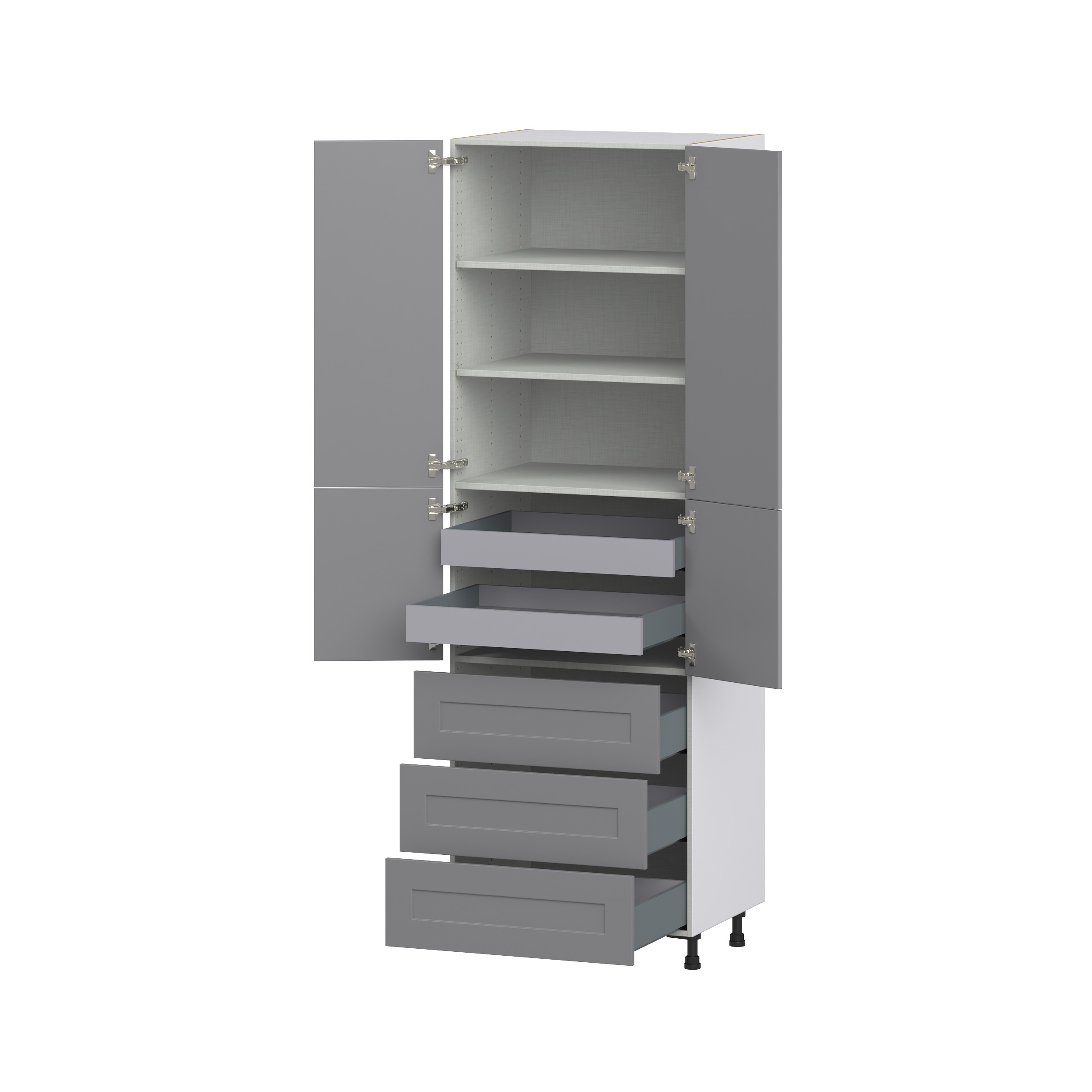 Willow Painted Slate Gray Shaker Assembled Pantry Cabinet 4 Doors with 3 Drawers and 2 Inner Drawers (30 in. W X 94.5 in. H X 24 in. D)