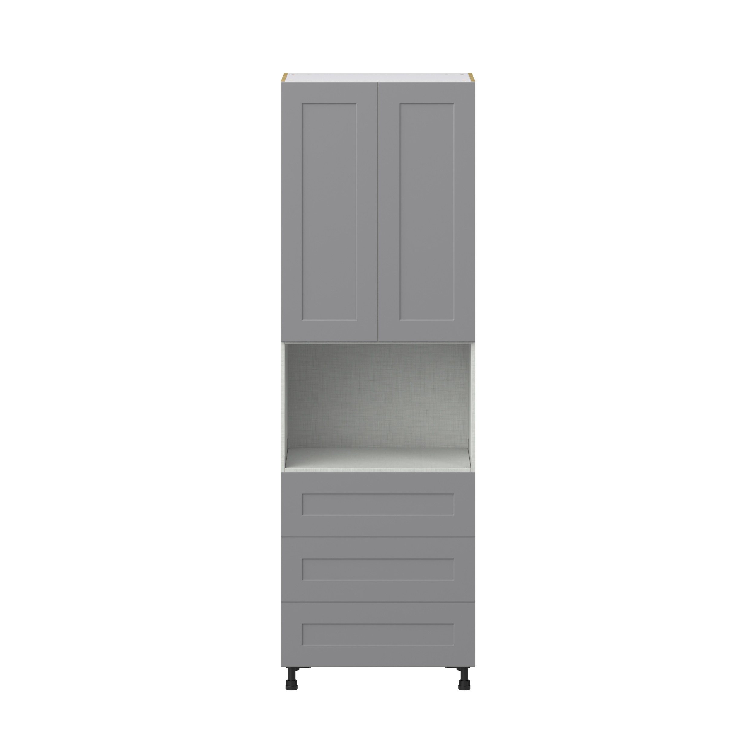 Willow Painted Slate Gray Shaker Assembled Pantry Microwave Cabinet with 3 Even Drawers (30 in. W X 94.5 in. H X 24 in. D)
