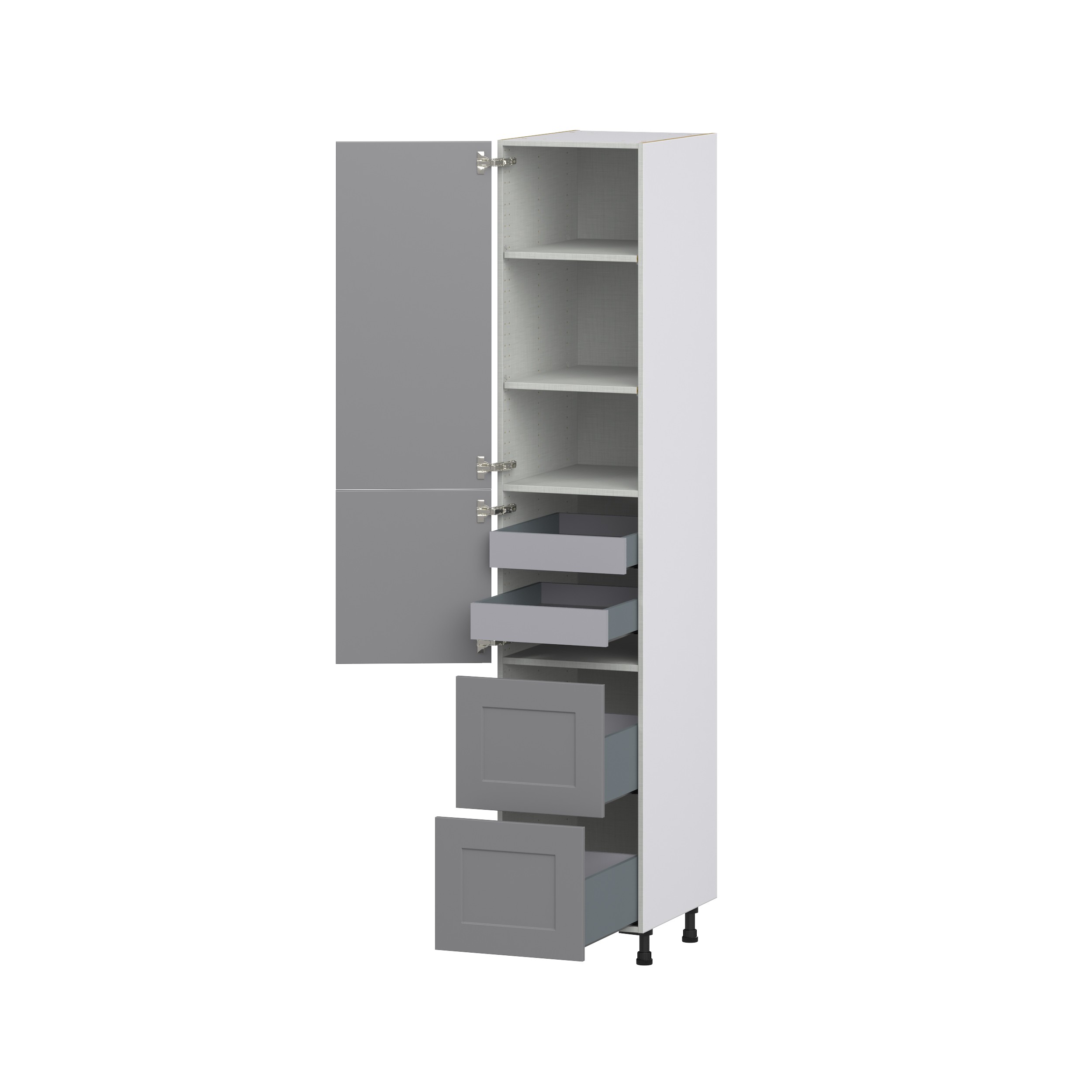 Willow Painted Slate Gray Shaker Assembled Pantry Cabinet 1 Doors with 2 Drawers and 2 Inner Drawers (18 in. W X 94.5 in. H X 24 in. D)