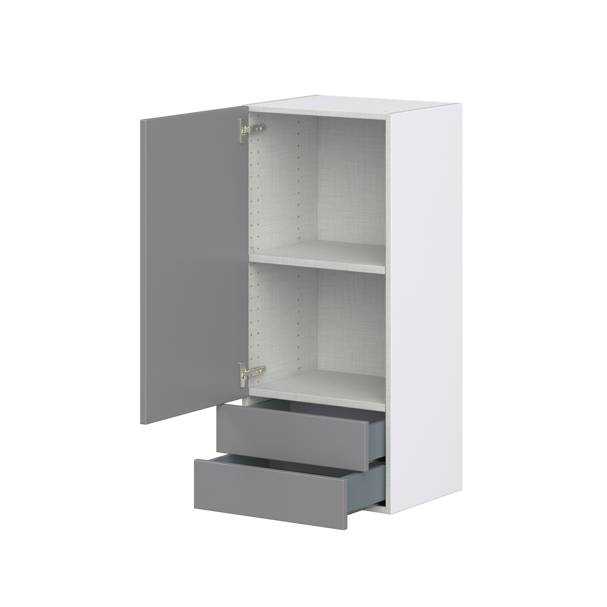 Willow Painted Slate Gray Shaker Assembled Wall Cabinet with a Door and Two 5 in. Drawers (18 in. W x 40 in. H x 14 in. D)