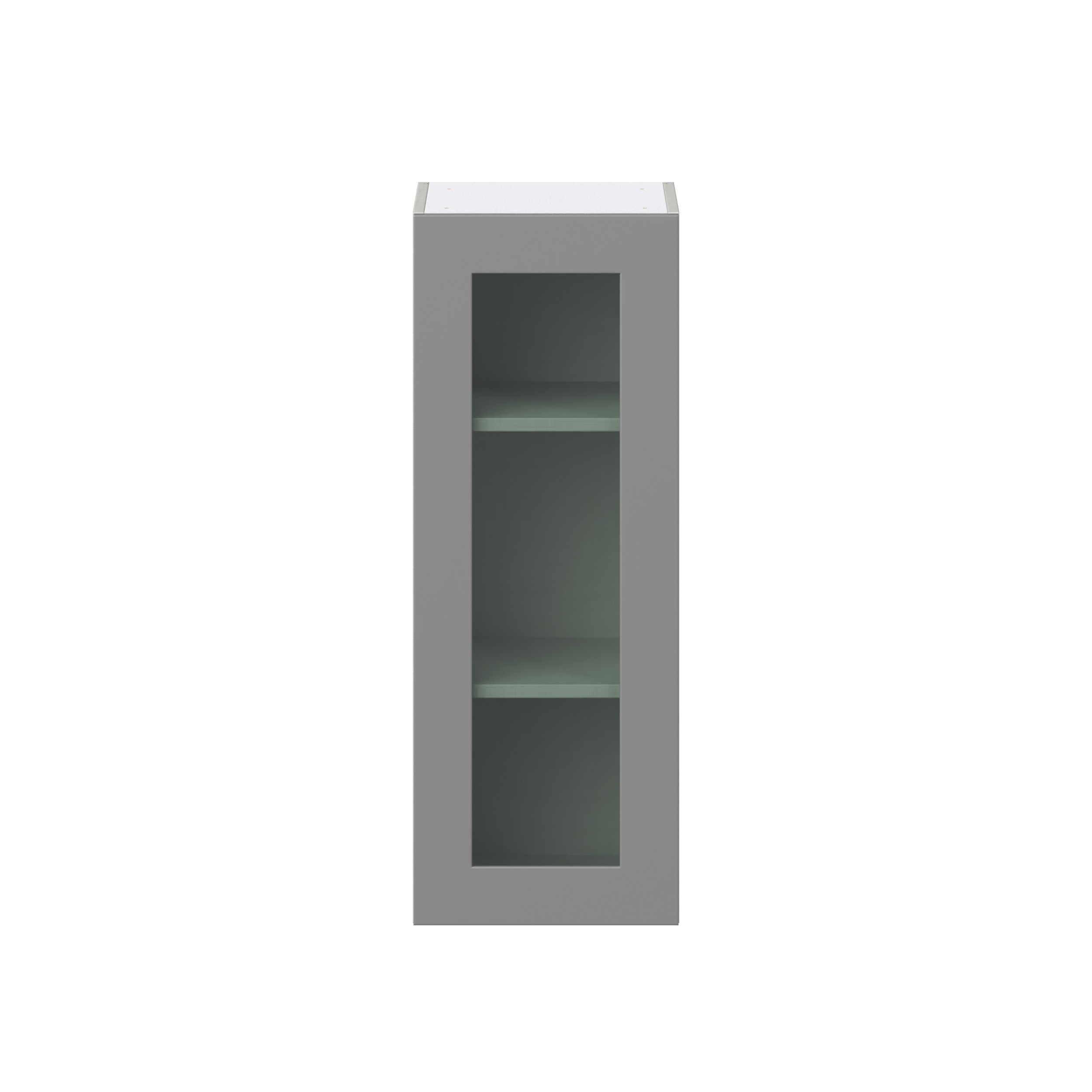 Willow Painted Slate Gray Shaker Assembled Wall Cabinet with a Full High Glass Door (15 in. W x 40 in. H x 14 in. D)