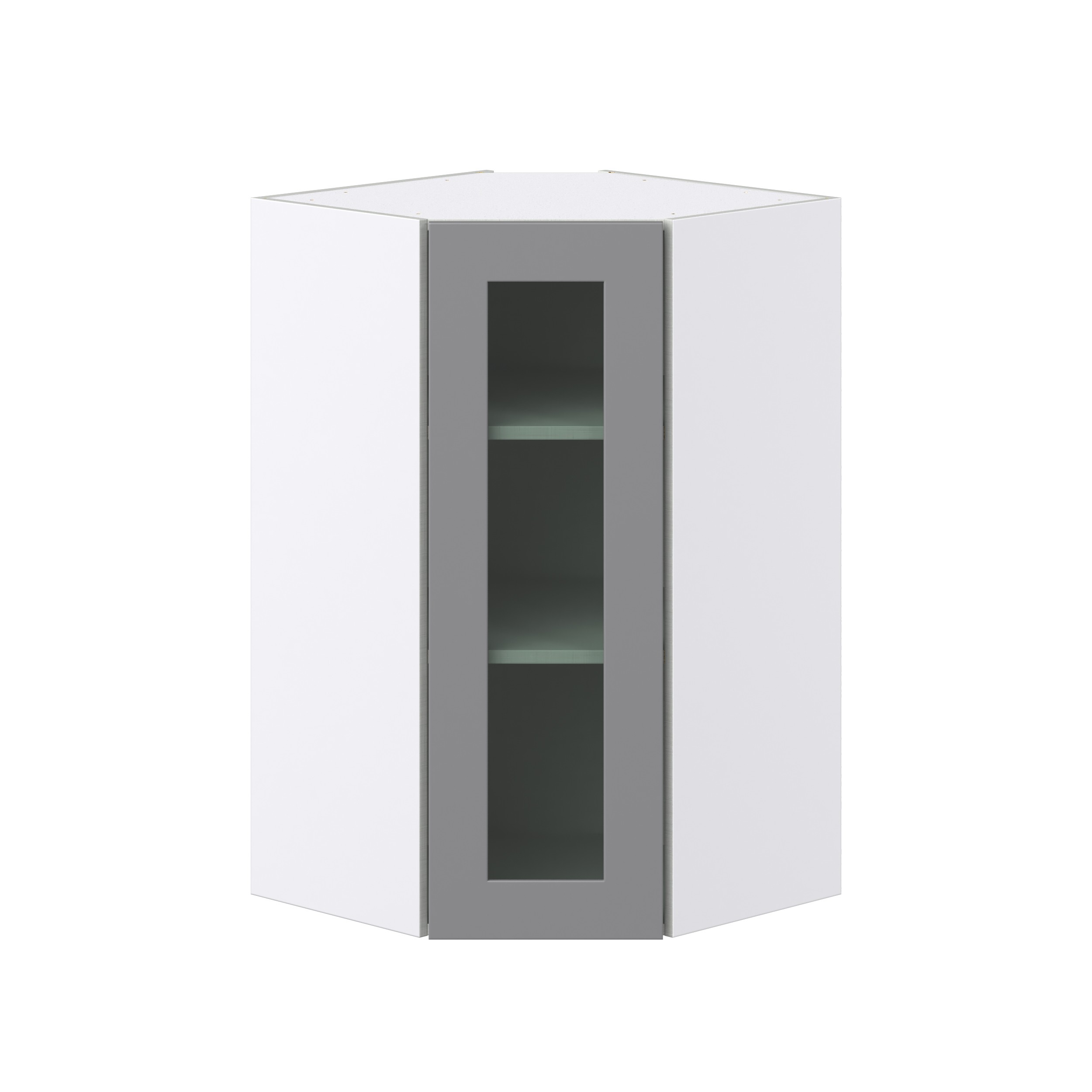 Willow Painted Slate Gray Shaker Assembled Corner Wall Cabinet with a Glass Door (24 in. W x 40 in. H x 24 in. D)