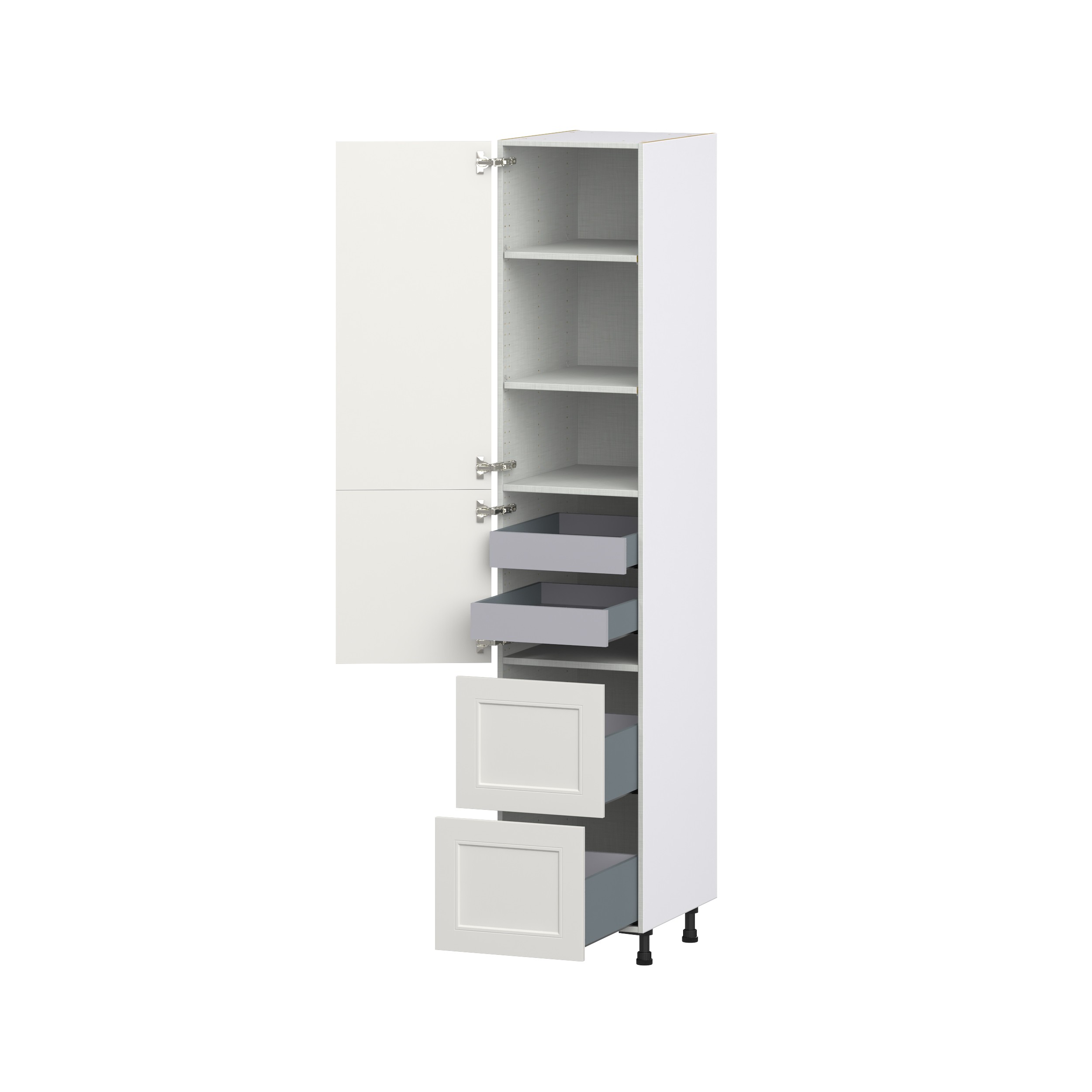 Wisteria Painted Light Gray Recessed Assembled Pantry Cabinet 1 Doors with 2 Drawers and 2 Inner Drawers (18 in. W X 94.5 in. H X 24 in. D)