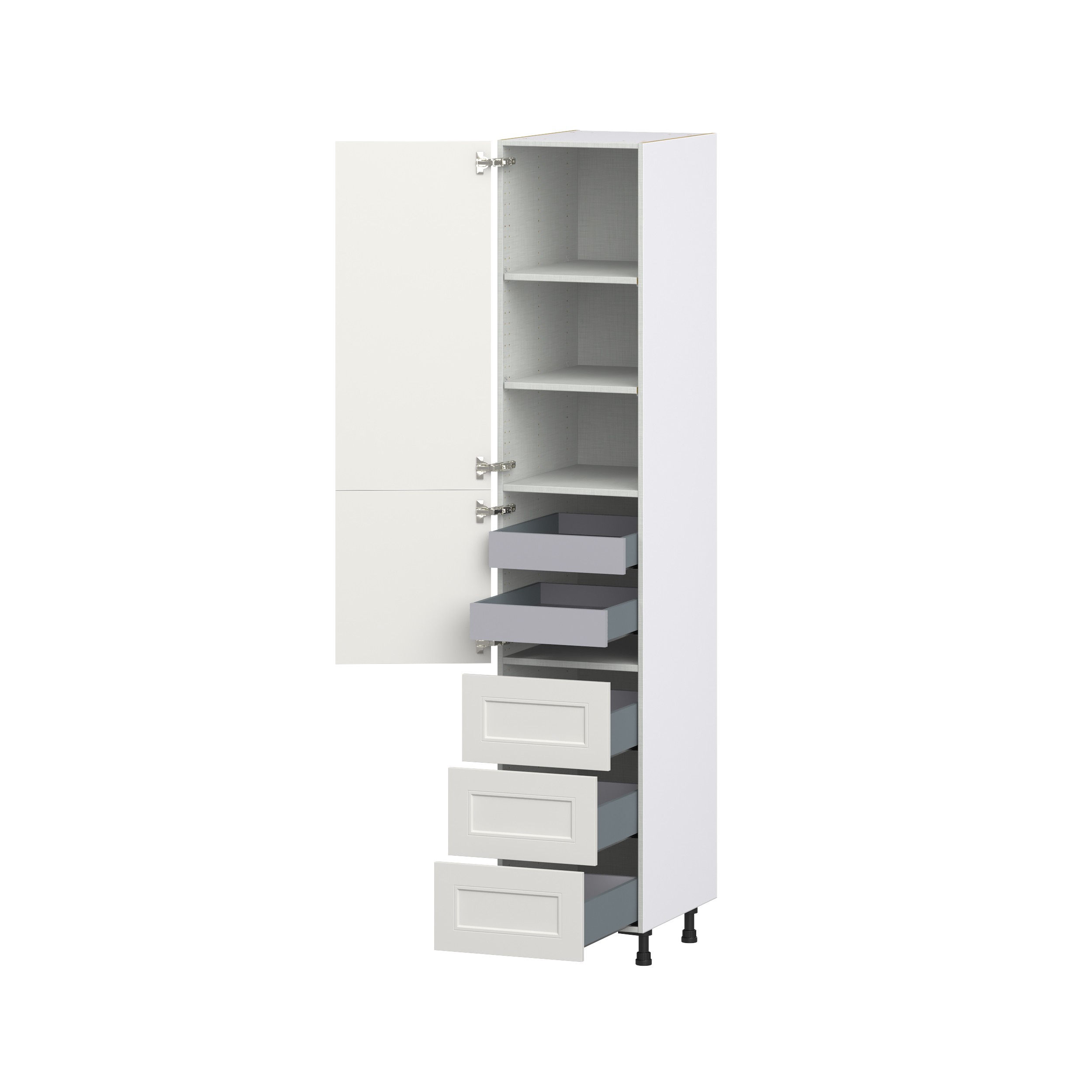 Wisteria Painted Light Gray Recessed Assembled Pantry Cabinet 1 Doors with 3 Drawers and 2 Inner Drawers (18 in. W X 94.5 in. H X 24 in. D)