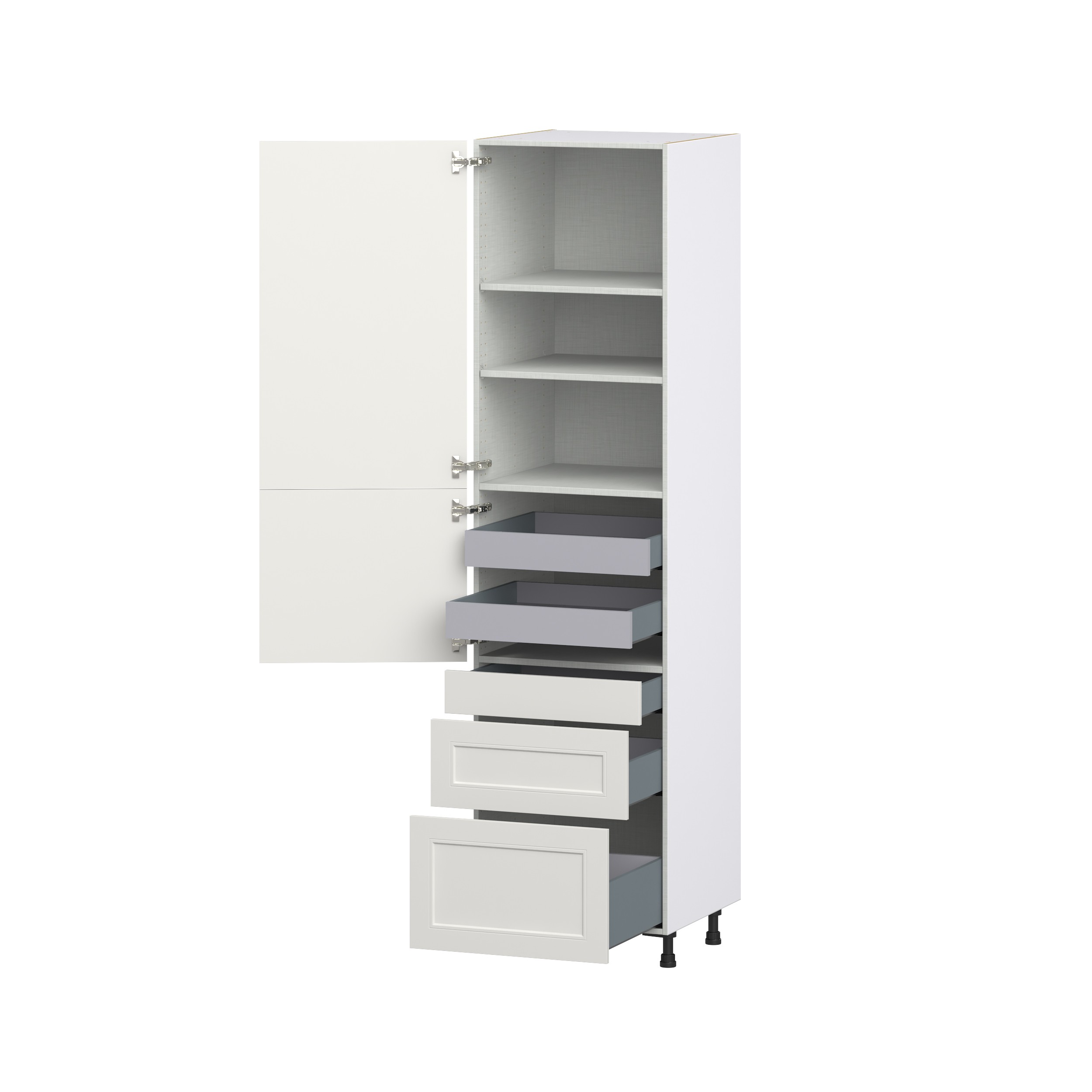 Wisteria Painted Light Gray Recessed Assembled Pantry Cabinet with 3 Drawers and 2 Inner Drawers (24 in. W X 94.5 in. H X 24 in. D)