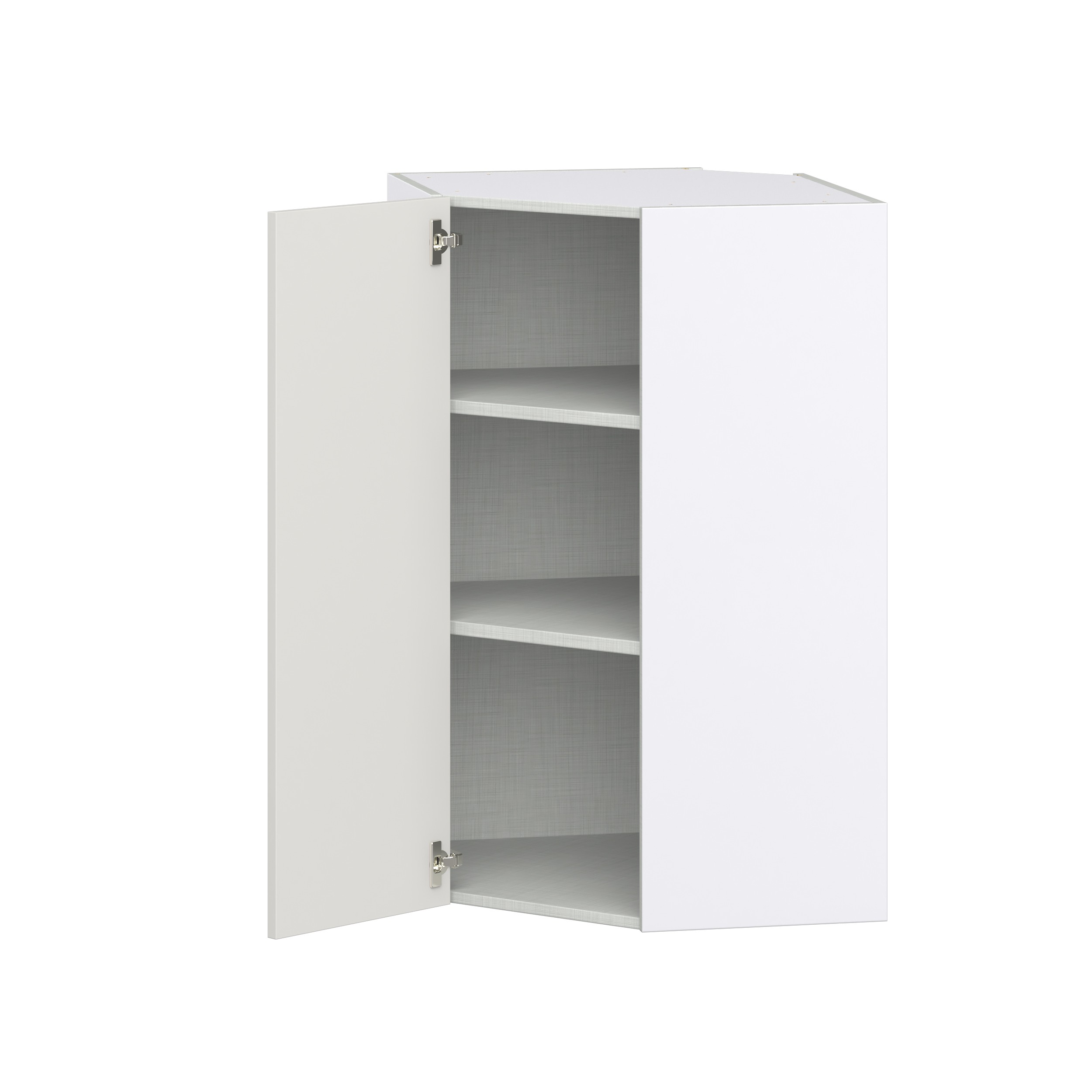 Wisteria Painted Light Gray Recessed Assembled Wall Diagonal Corner Cabinet with a Door (24 in. W x 40 in. H x 24 in. D)