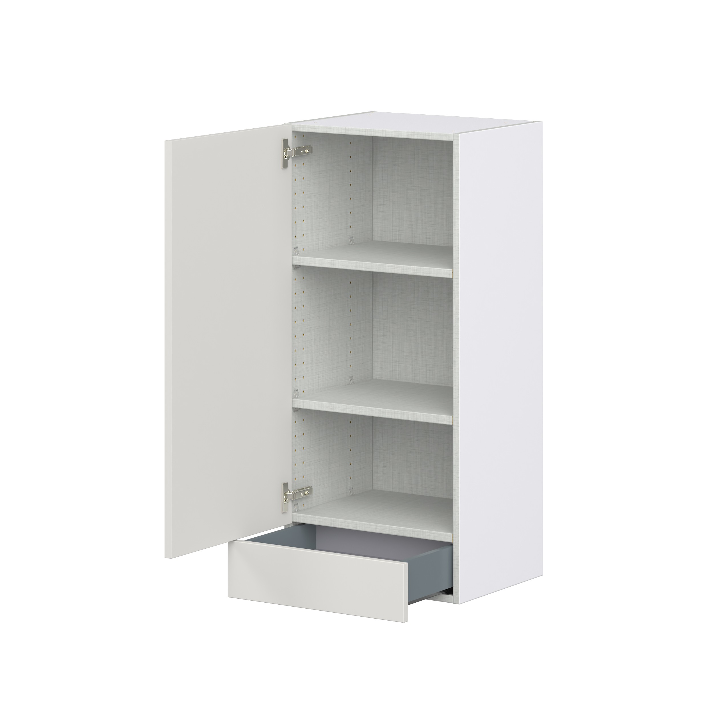 Wisteria Painted Light Gray Recessed Assembled Wall Cabinet with a Door and a 5 in. Drawer (18 in. W x 40 in. H x 14 in. D)