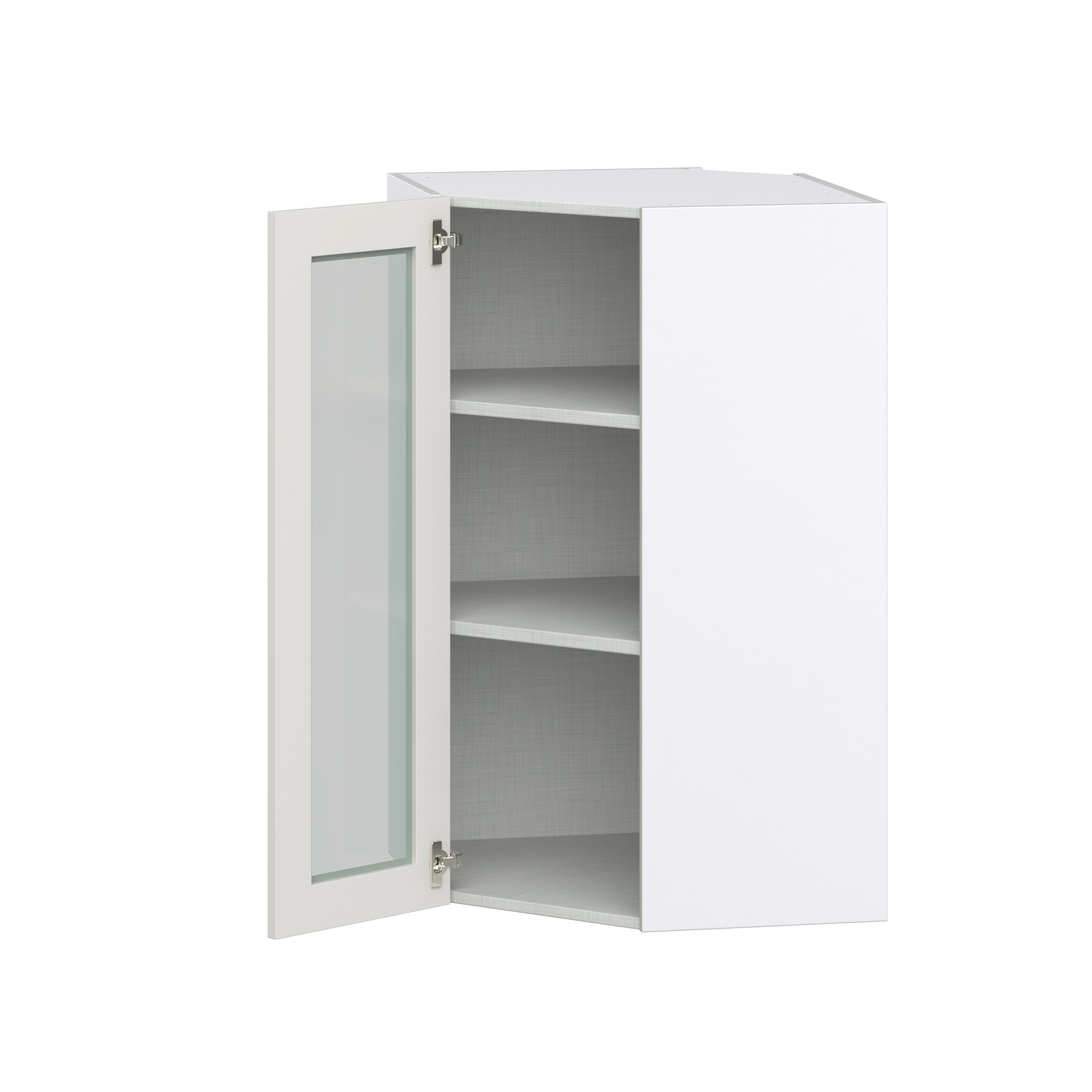 Wisteria Painted Light Gray Recessed Assembled Corner Wall Cabinet with a Glass Door (24 in. W x 40 in. H x 24 in. D)
