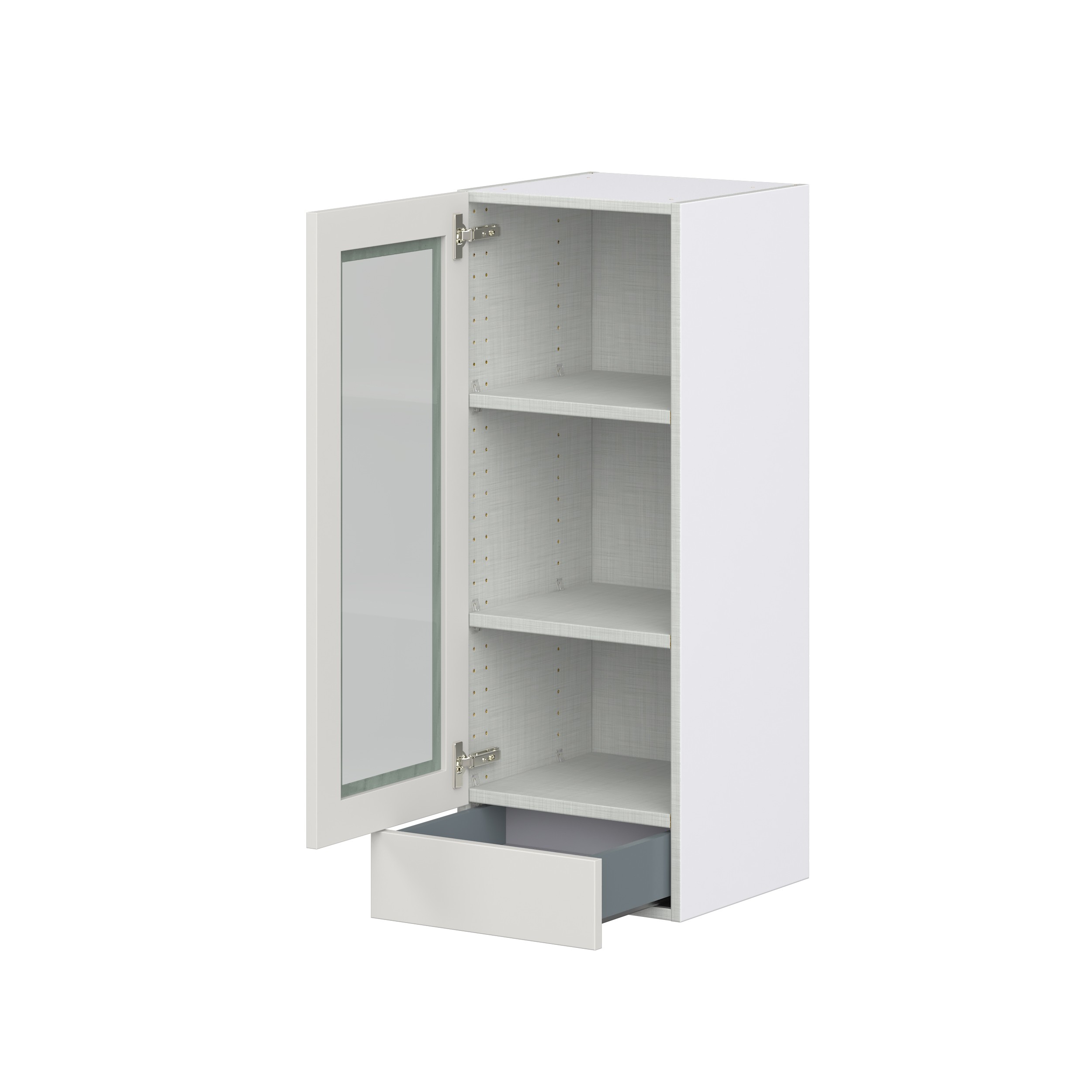 Wisteria Painted Light Gray Recessed Assembled Wall Cabinet with a Glass Door and a 5 in. Drawer (15 in. W x 40 in. H x 14 in. D)