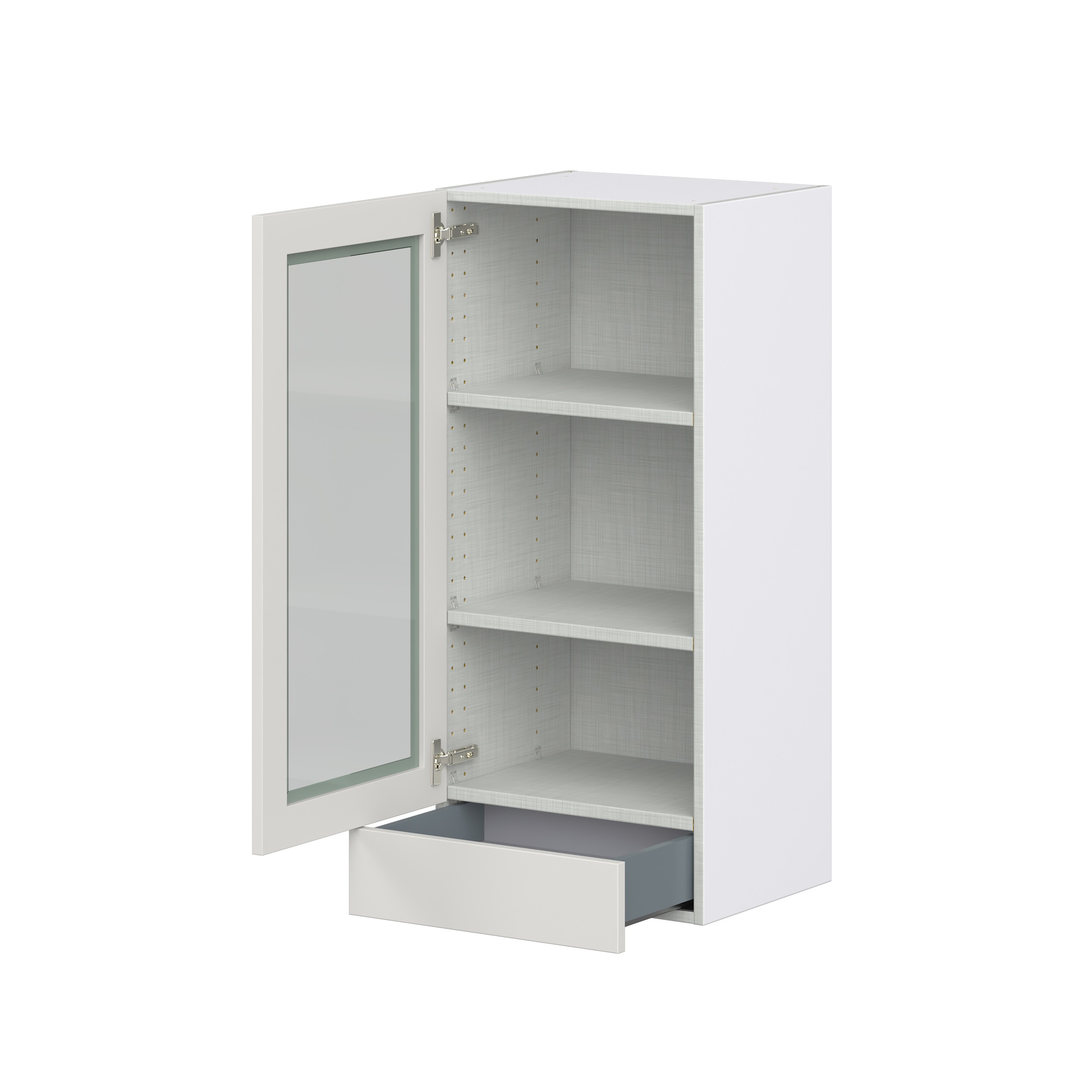 Wisteria Painted Light Gray Recessed Assembled Wall Cabinet with a Glass Door and a 5 in. Drawer (18 in. W x 40 in. H x 14 in. D)