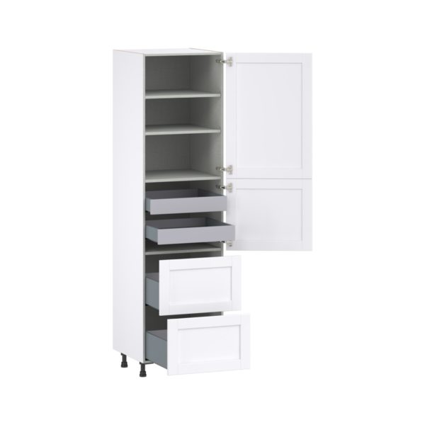 Dahlia Bright White  Shaker Assembled Pantry Cabinet 1 Doors with 2 Drawers and 2 Inner Drawers (24 in. W X 89.5 in. H X 24 in. D)