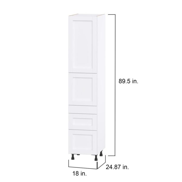 Dahlia Bright White  Shaker Assembled Pantry  Cabinet with 3 Drawers and 2 Inner Drawers (18 in. W X 89.5 in. H X 24 in. D)