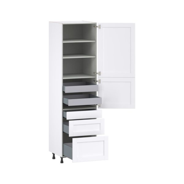 Dahlia Bright White  Shaker Assembled Pantry  Cabinet with 3 Drawers and 2 Inner Drawers (24 in. W X 89.5 in. H X 24 in. D)