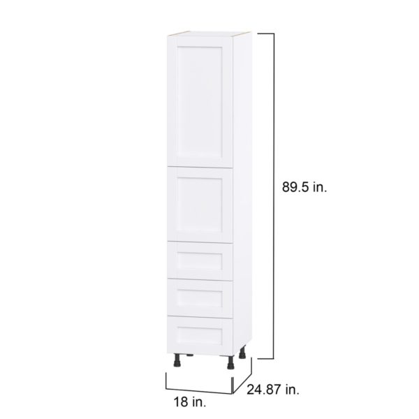 Dahlia Bright White  Shaker Assembled Pantry Cabinet 1 Doors with 3 Drawers and 2 Inner Drawers (18 in. W X 89.5 in. H X 24 in. D)