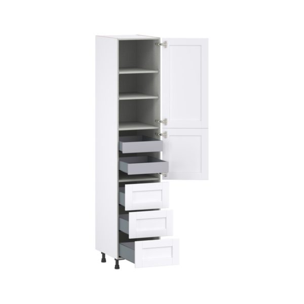 Dahlia Bright White  Shaker Assembled Pantry Cabinet 1 Doors with 3 Drawers and 2 Inner Drawers (18 in. W X 89.5 in. H X 24 in. D)