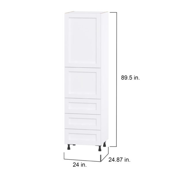 Dahlia Bright White  Shaker Assembled Pantry Cabinet 1 Doors with 3 Drawers and 2 Inner Drawers (24 in. W X 89.5 in. H X 24 in. D)