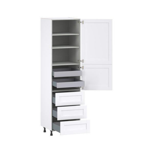 Dahlia Bright White  Shaker Assembled Pantry Cabinet 1 Doors with 3 Drawers and 2 Inner Drawers (24 in. W X 89.5 in. H X 24 in. D)