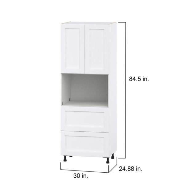 Dahlia Bright White  Shaker Assembled Pantry Microwave Cabinet with 2 Drawer (30 in. W X 84.5 in. H X 24 in. D)